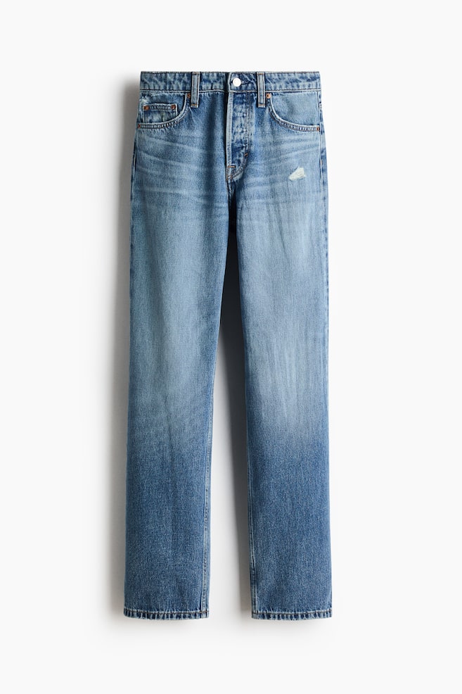 Straight High Waist Jeans - Denimblå/Vasket brun - 1