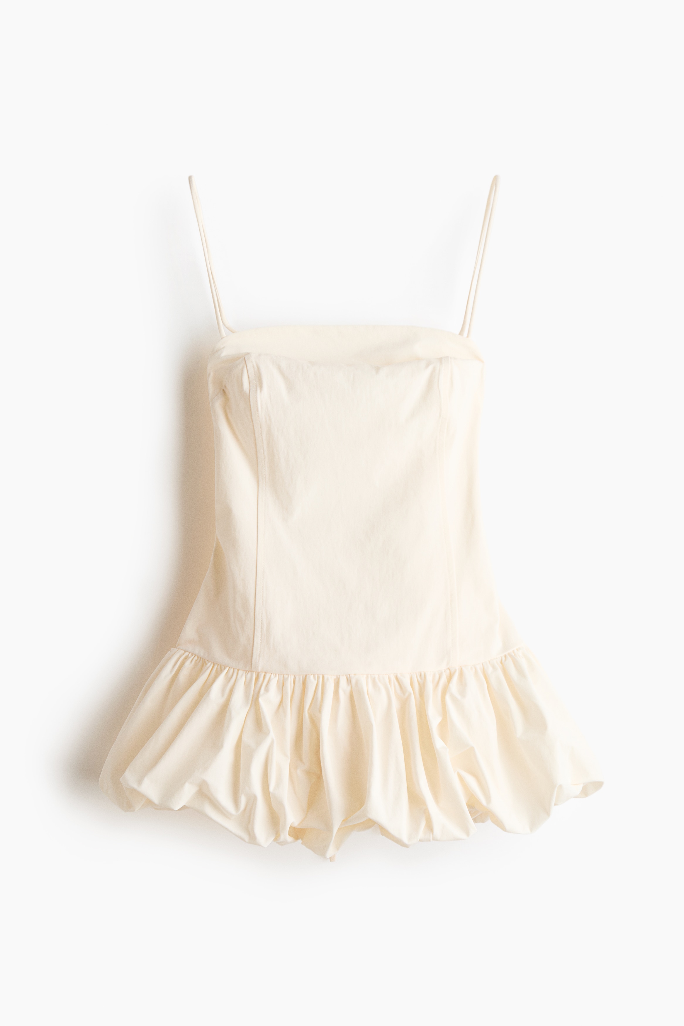 Bubble-Hem Strappy Top-Cream