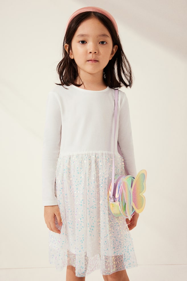Sequin-skirt jersey dress - White/Light pink/Rainbow-striped - 2