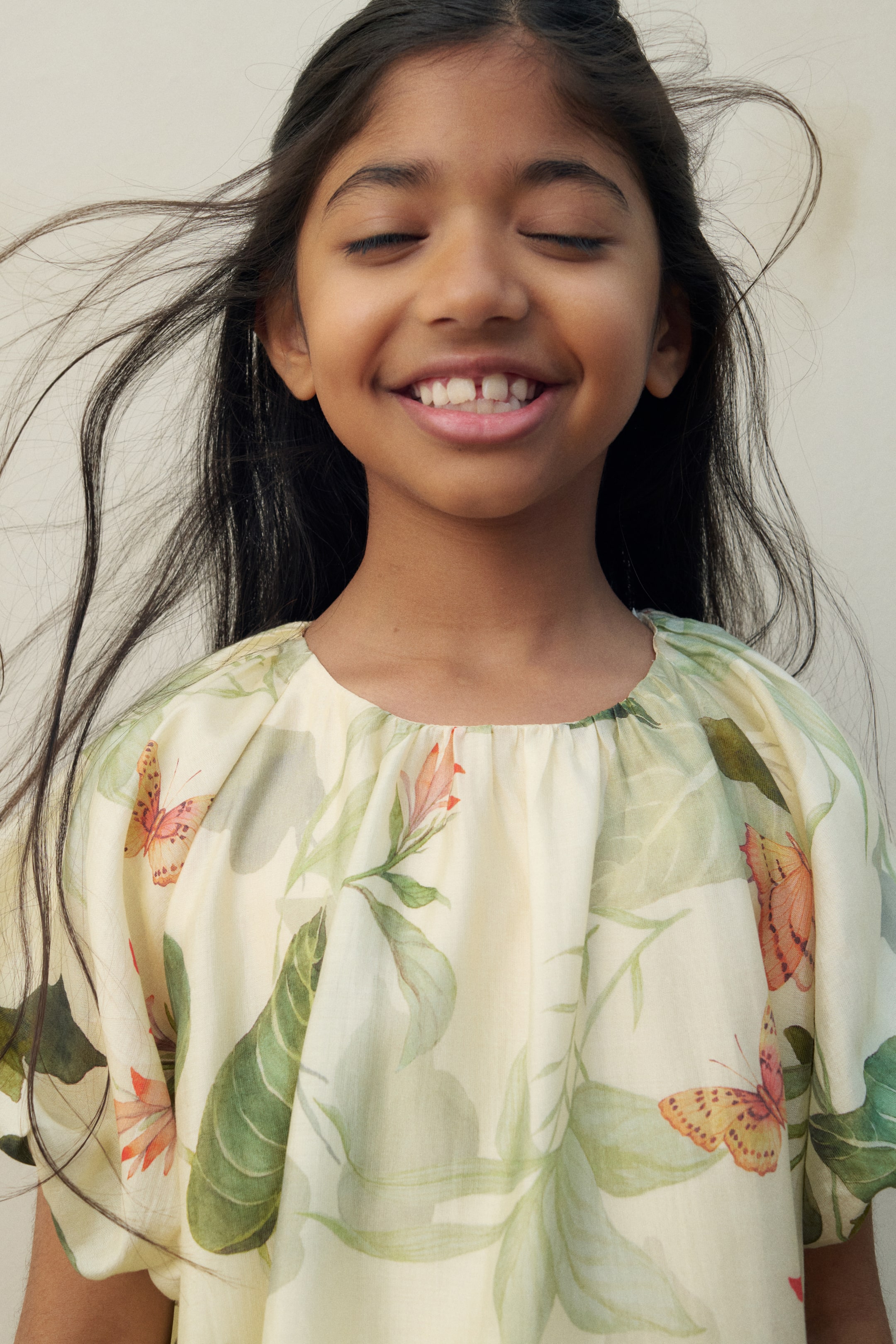 View larger image: Puff-sleeved A-line dress - Cream/Floral - Kids | H&M IN 2