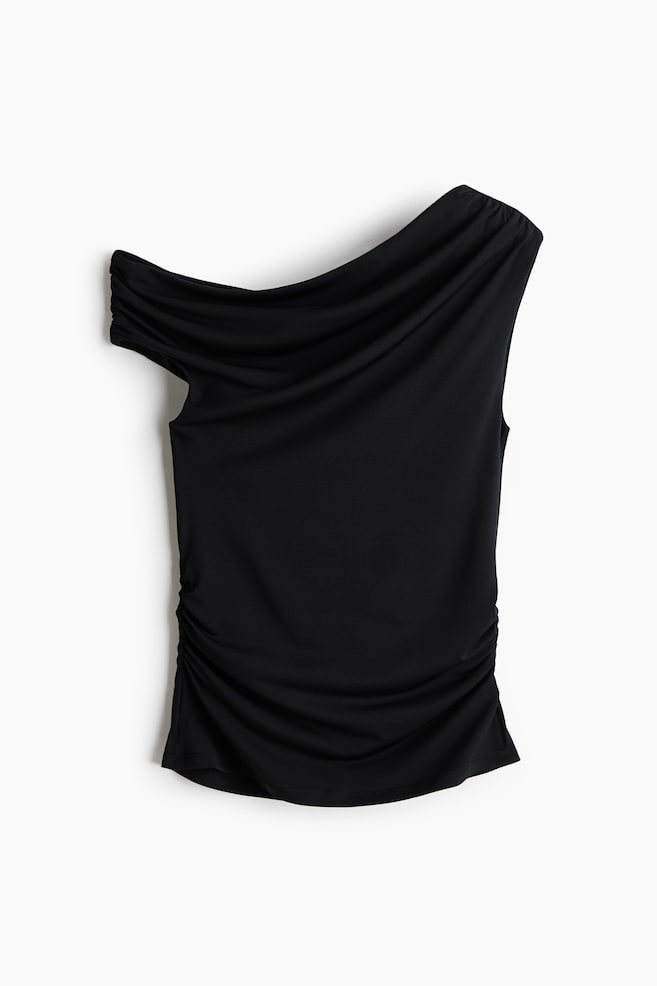 Draped one-shoulder top - Black/Dark mole - 1