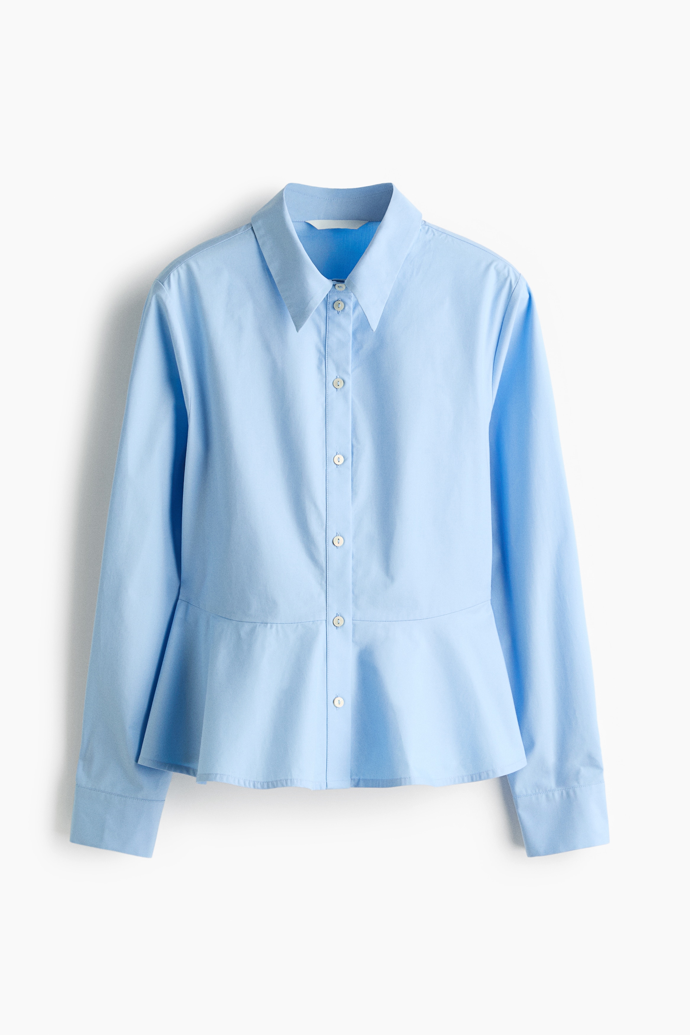 Cotton poplin peplum shirt - Light blue/Dark red