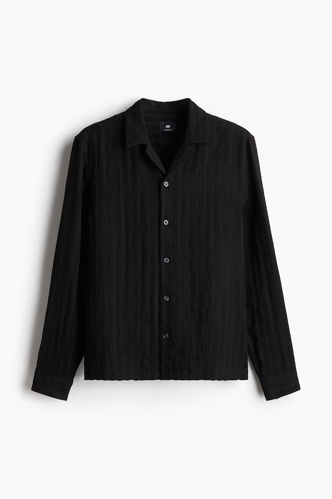 Regular Fit Long-sleeved resort shirt - Black - 1