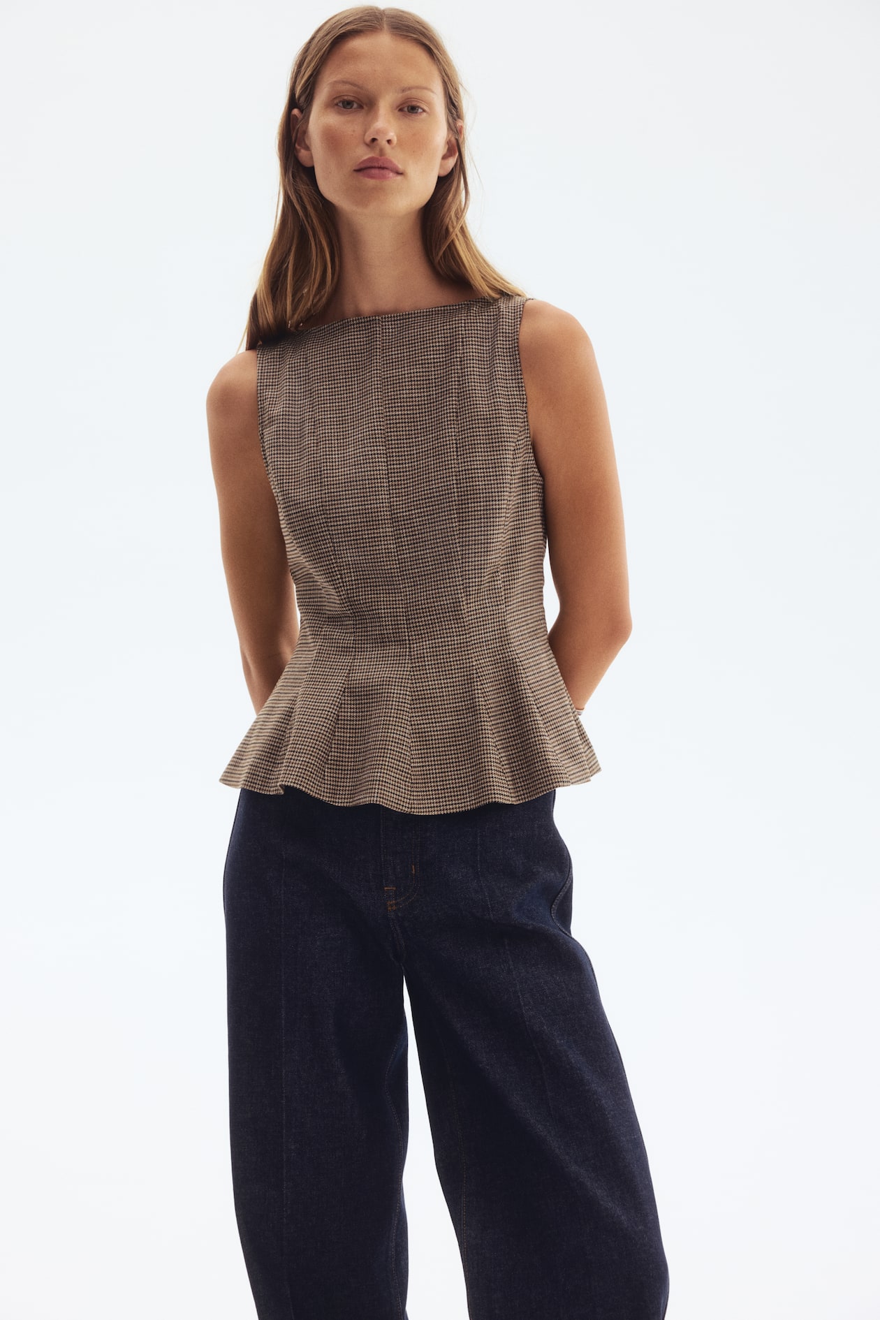 Peplum top - Beige/Checked - Ladies | H&M GB