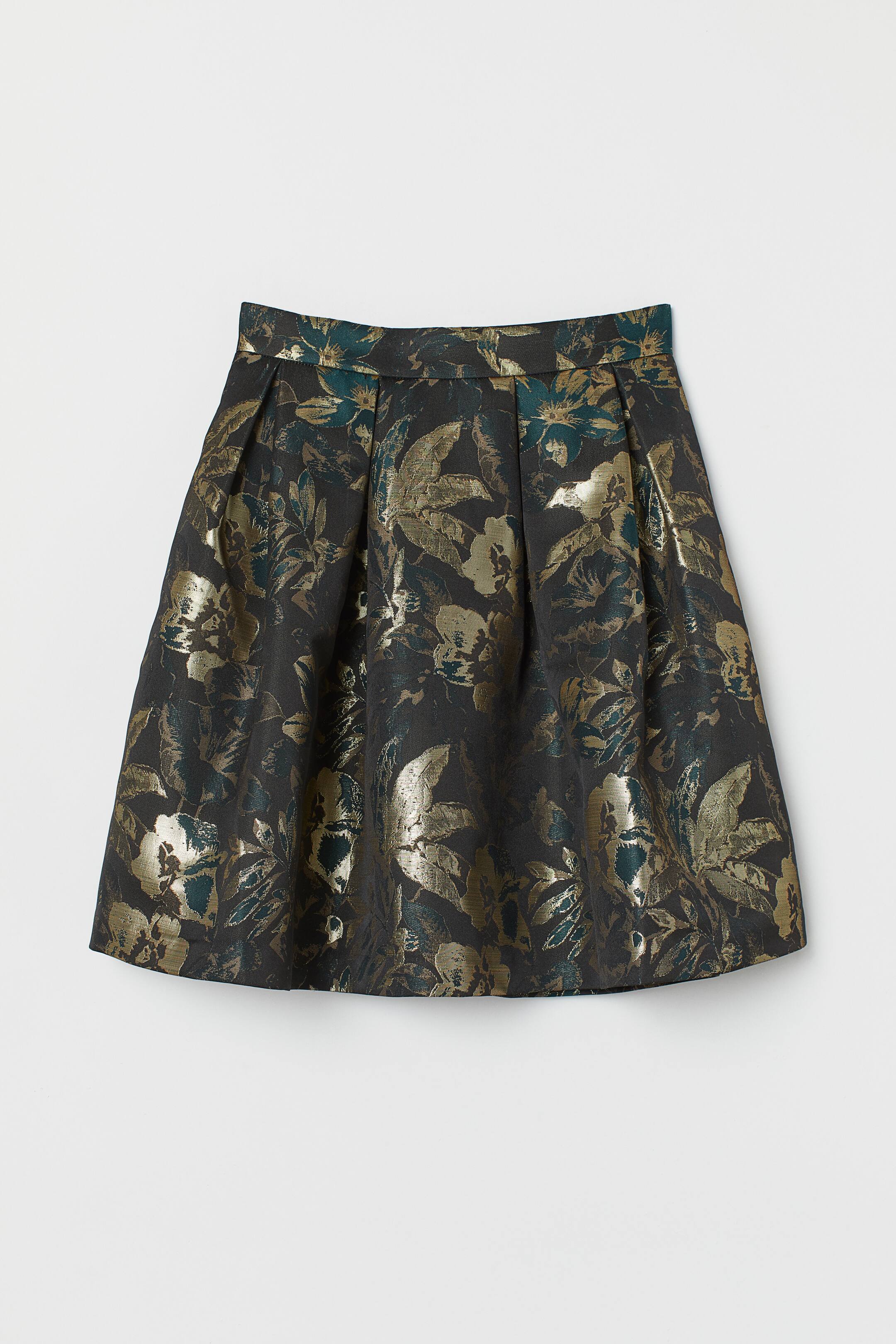 View larger image: Jacquard-weave skirt - Dark blue/Gold-colour flowers - Ladies | H&M 1