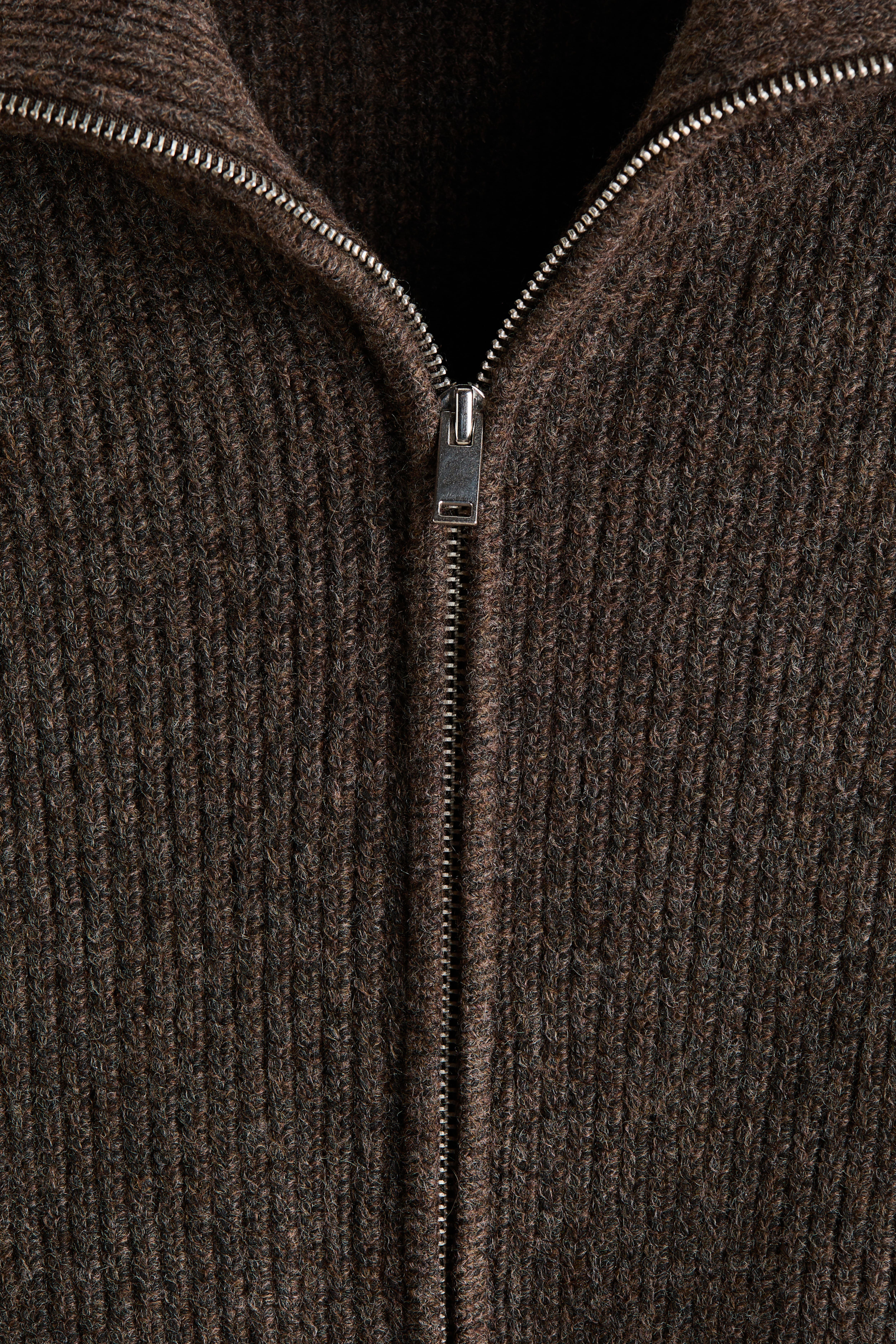Regular-Fit Rib-knit Cardigan with Zipper