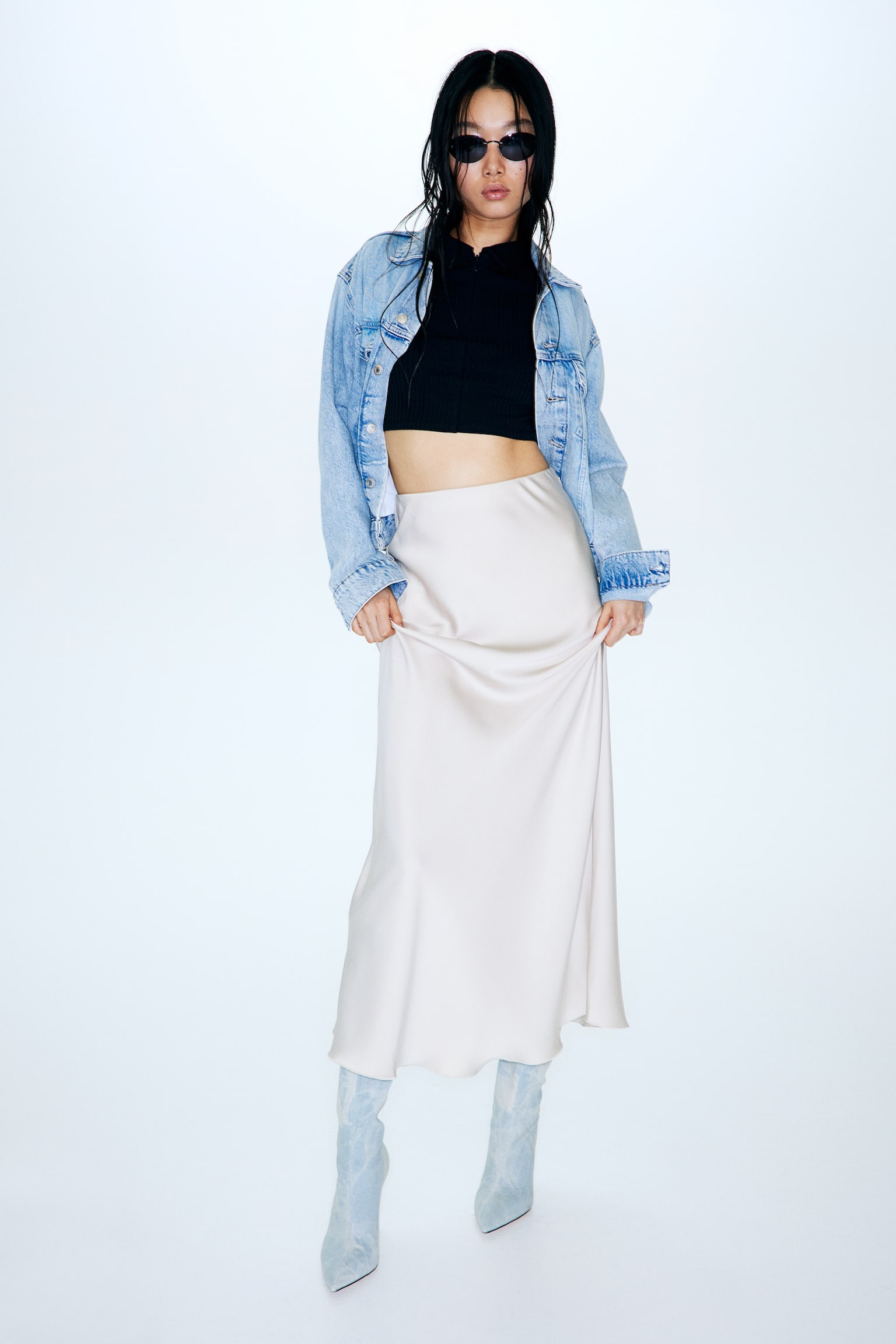 Zip-top cropped top - Black/White/Dark blue - 4