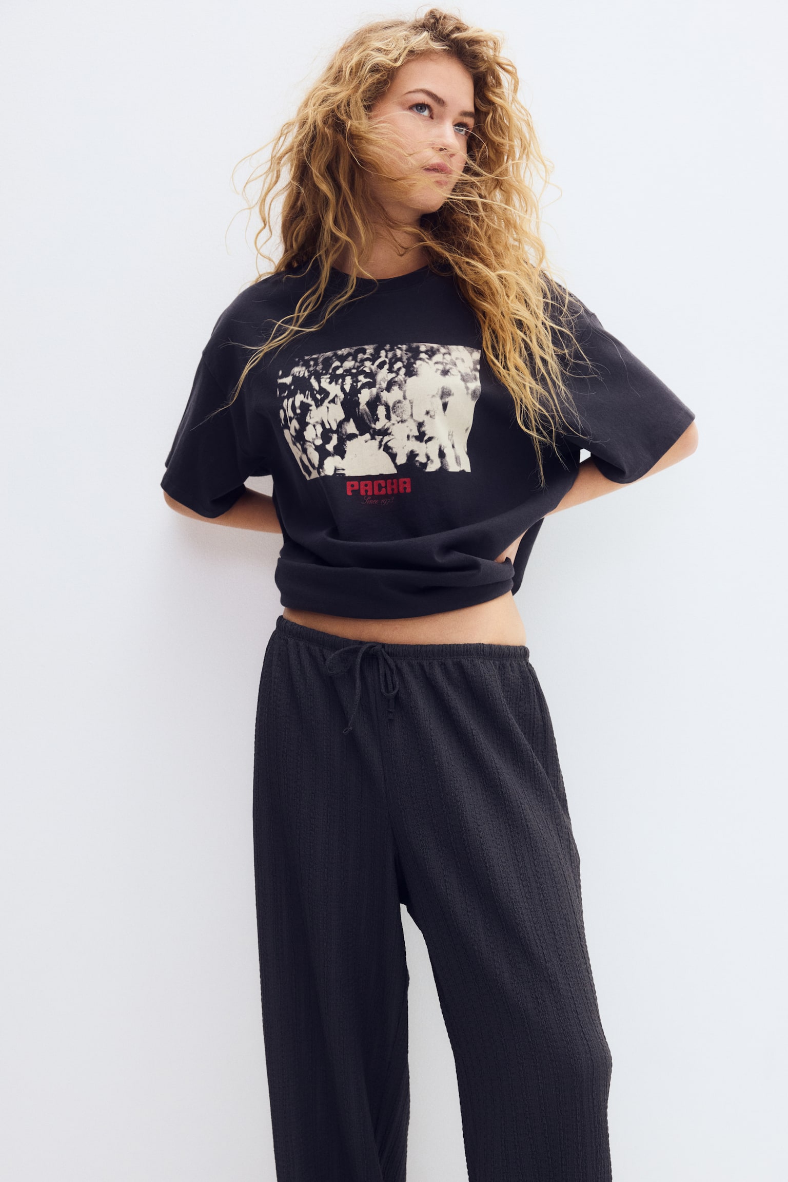 Pantalón con cordón de ajuste en punto texturizado - Gris oscuro/Café oscuro/Azul oscuro/Beige claro - 4