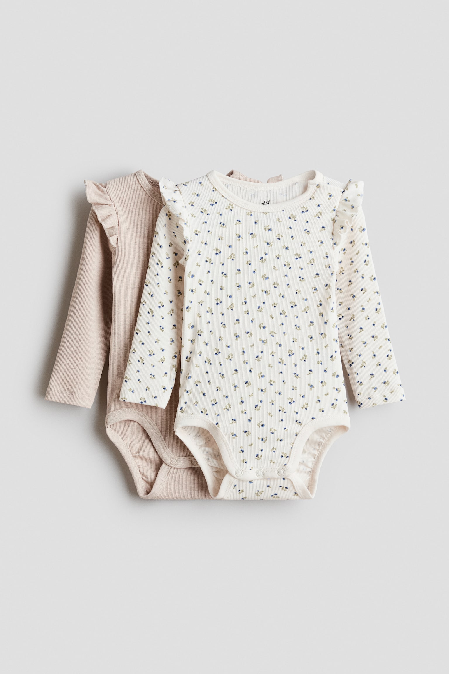 Bộ 2 bộ bodysuit cotton - Màu be nhạt/Hoa/Màu hồng khói/Trái tim
