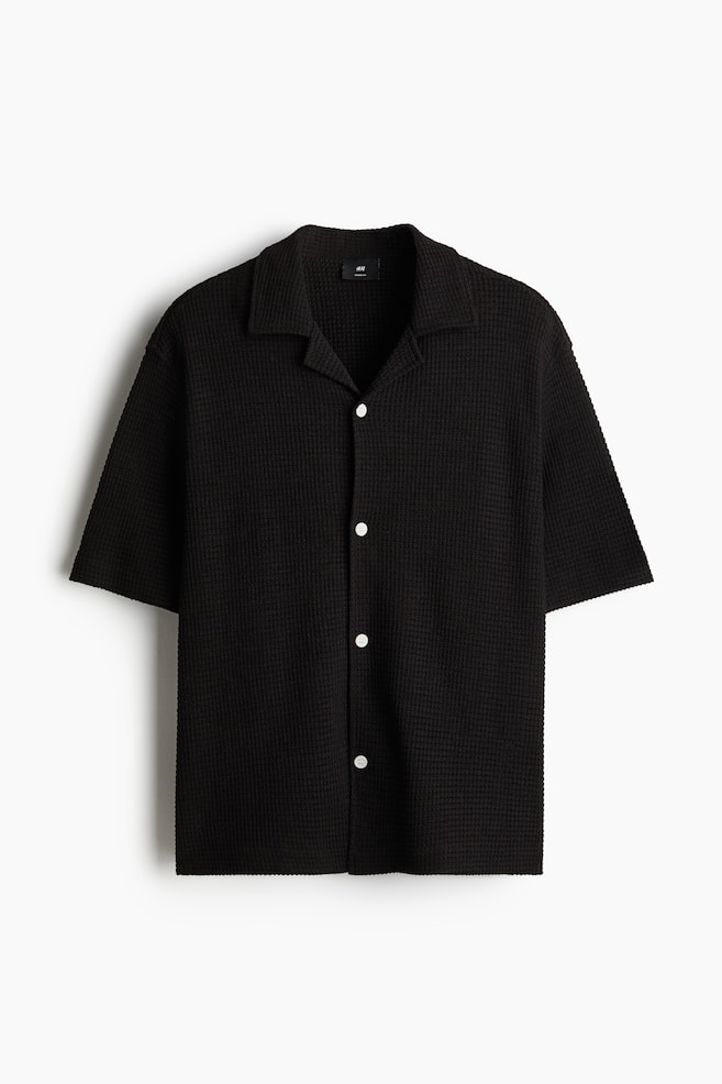 Loose Fit Waffled resort shirt - Black - 1