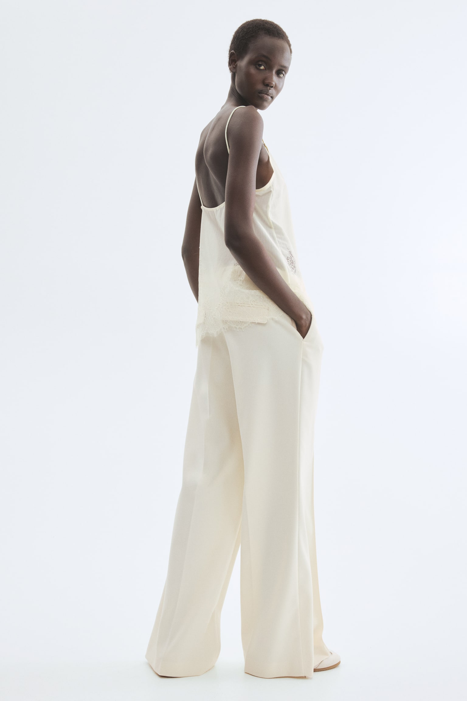 Flared belted trousers - Cream - 5