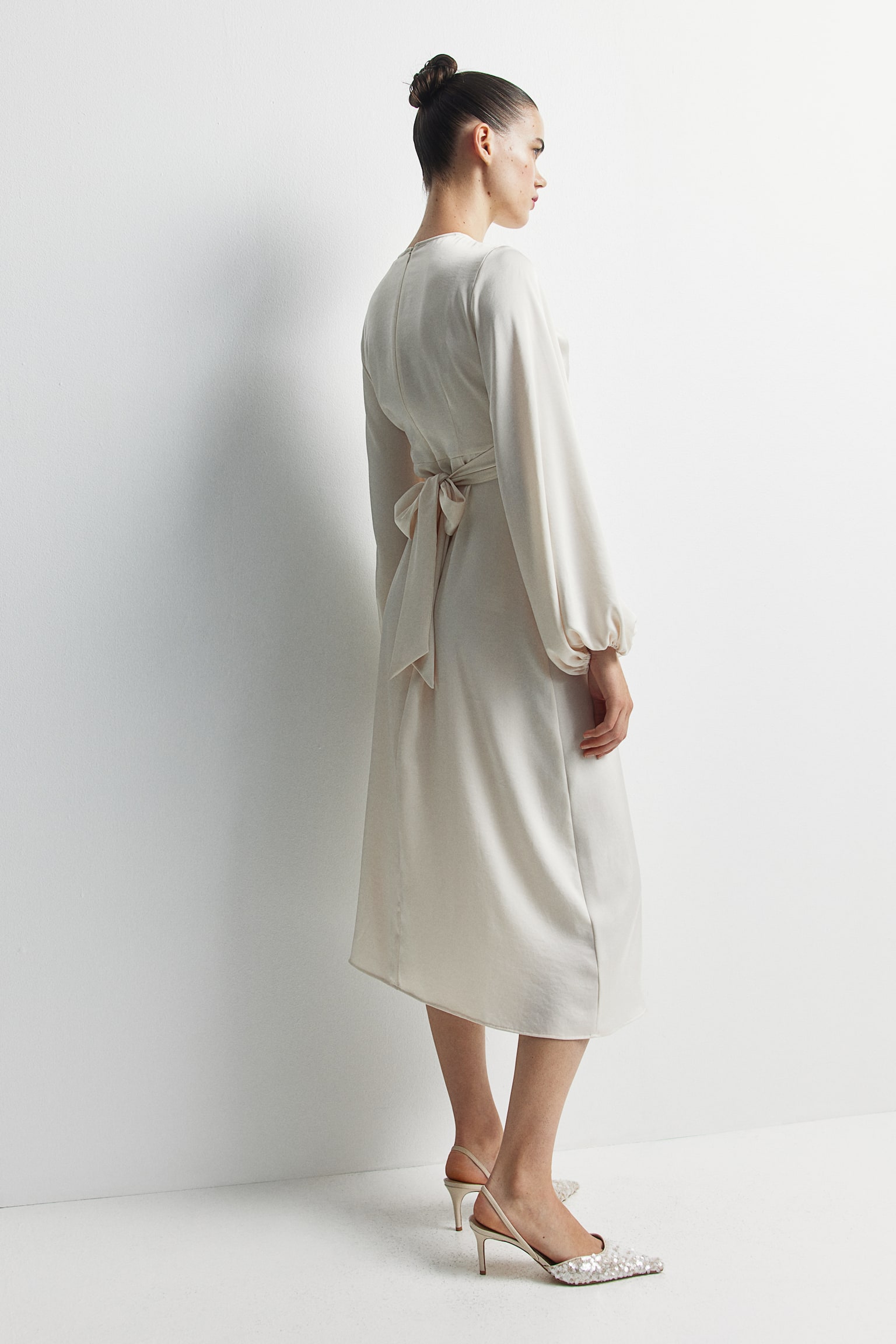 MAMA Balloon-sleeved satin dress - Cream/Black - 4