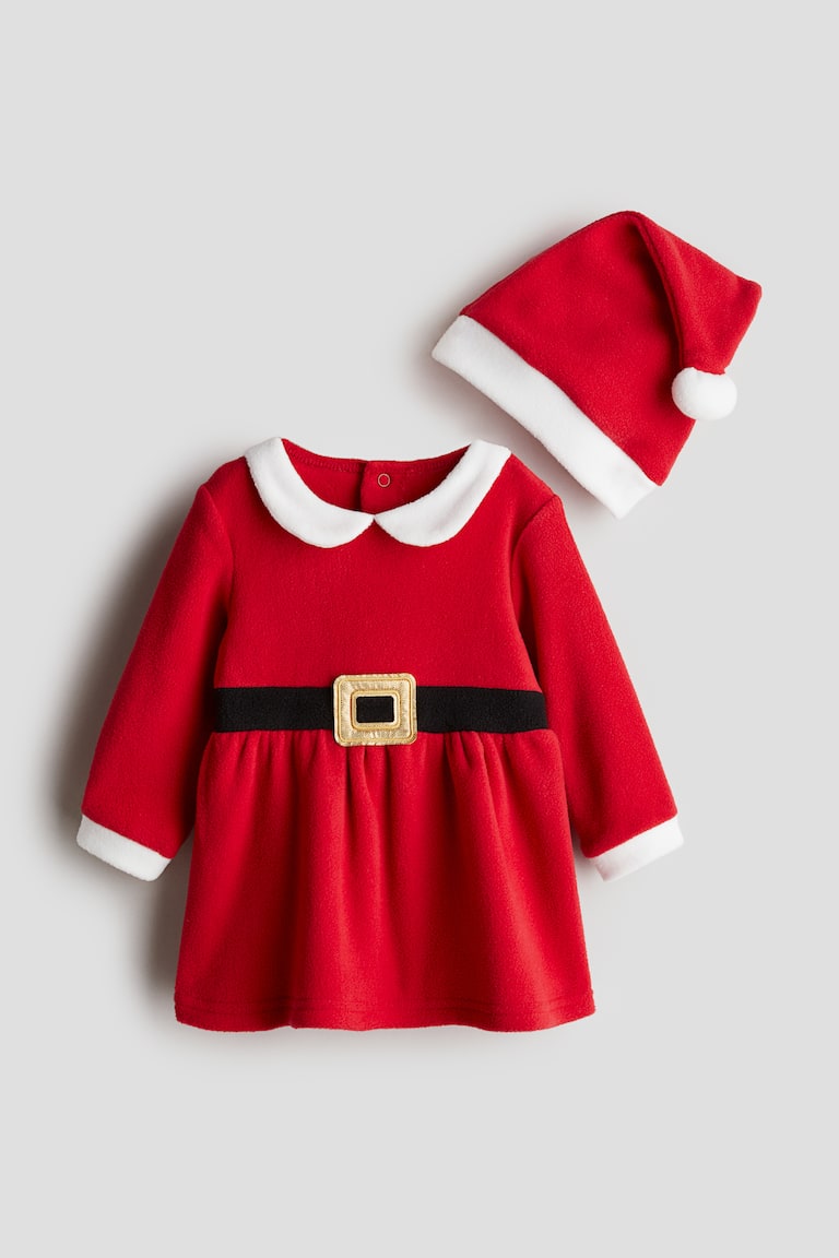 Girl Mrs Claus Dress Baby Mothercare Girls Essentials Festive Full Sleeve Dress With Tights Red MOTHERCARE_IN