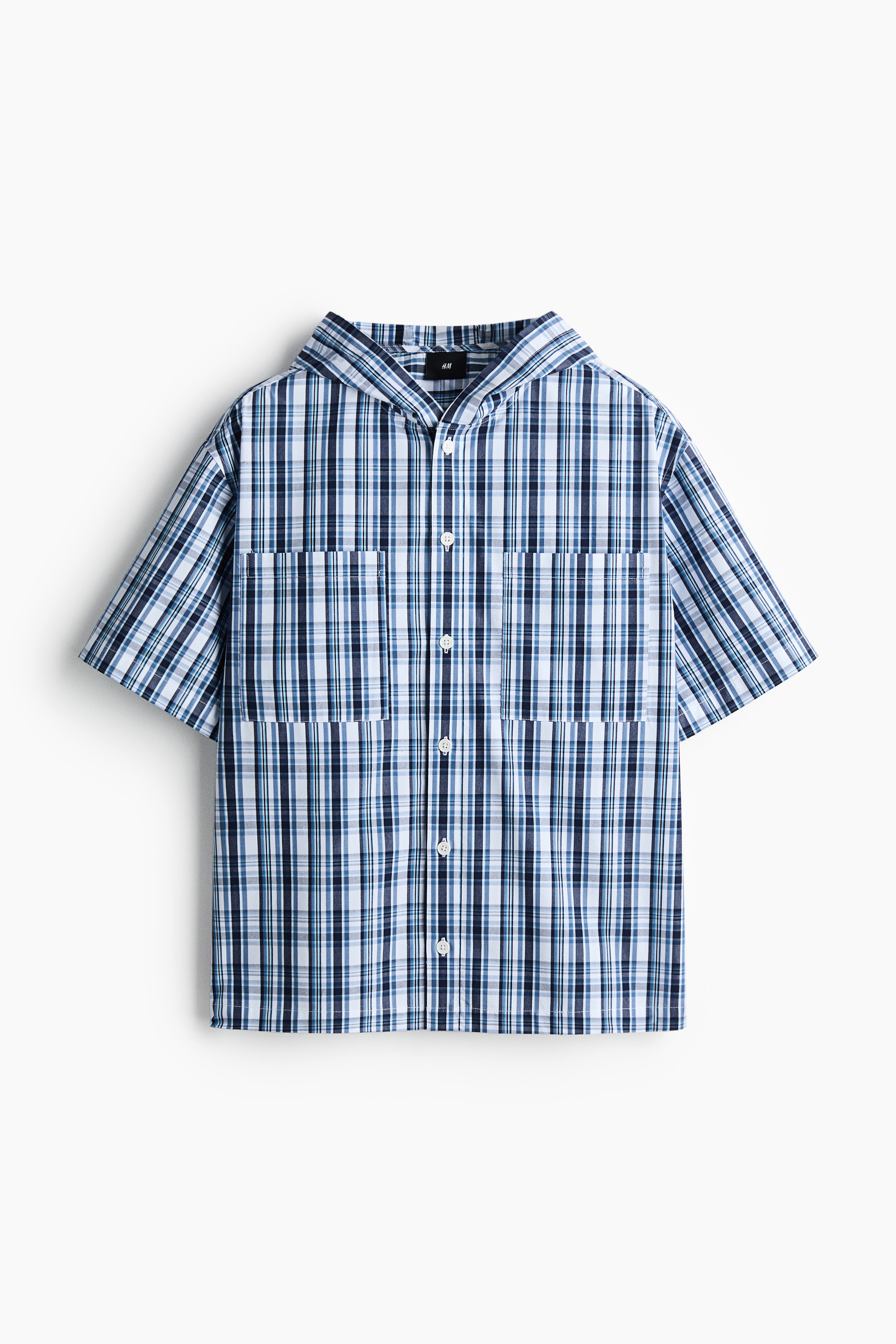 Áo sơ mi có mũ Loose Fit - Màu xanh dương đậm/Kẻ ca rô/Màu đen/Kẻ ca rô