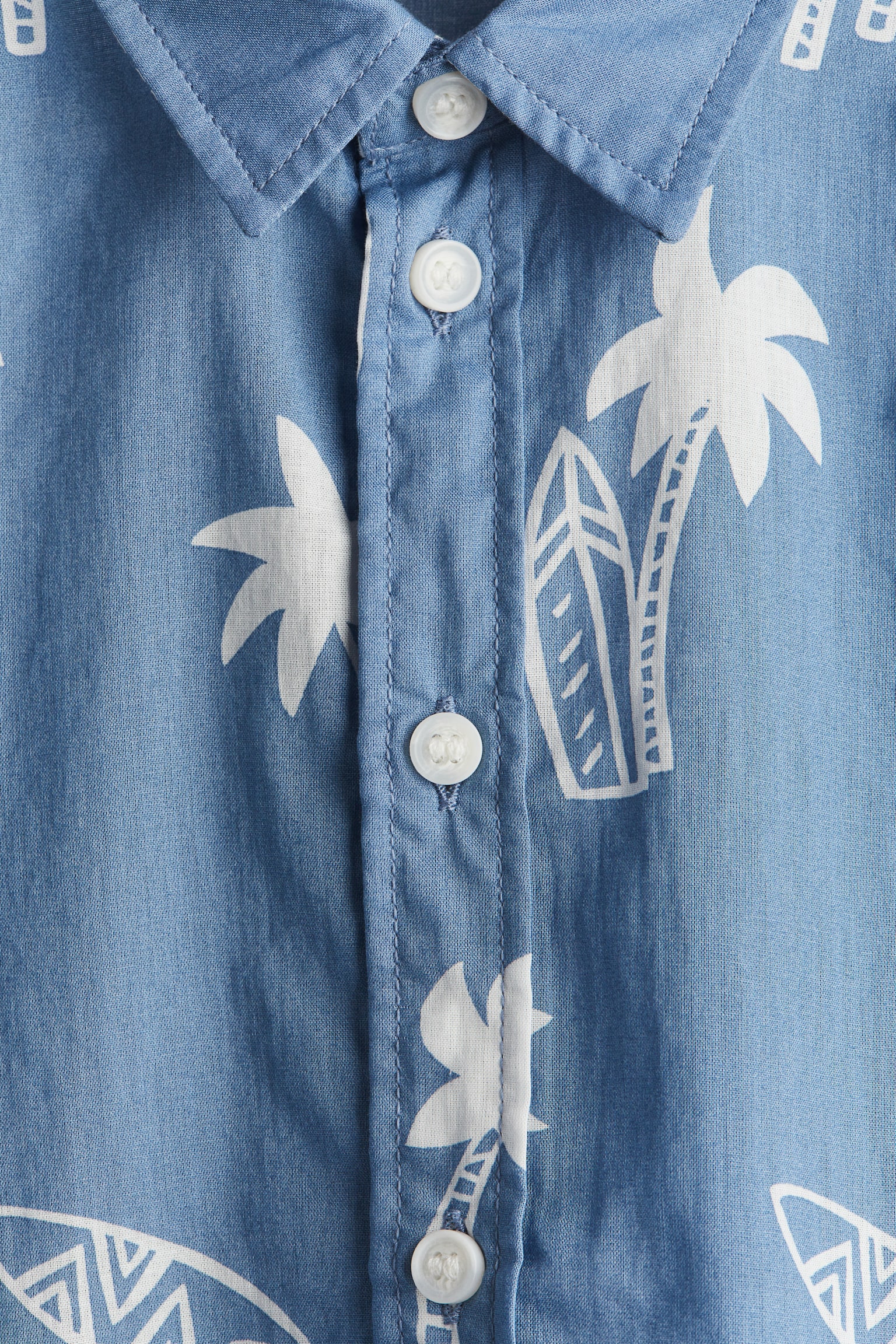 Pattern Cotton Shirt - Blue/Palm trees/Natural white/Sharks - 2