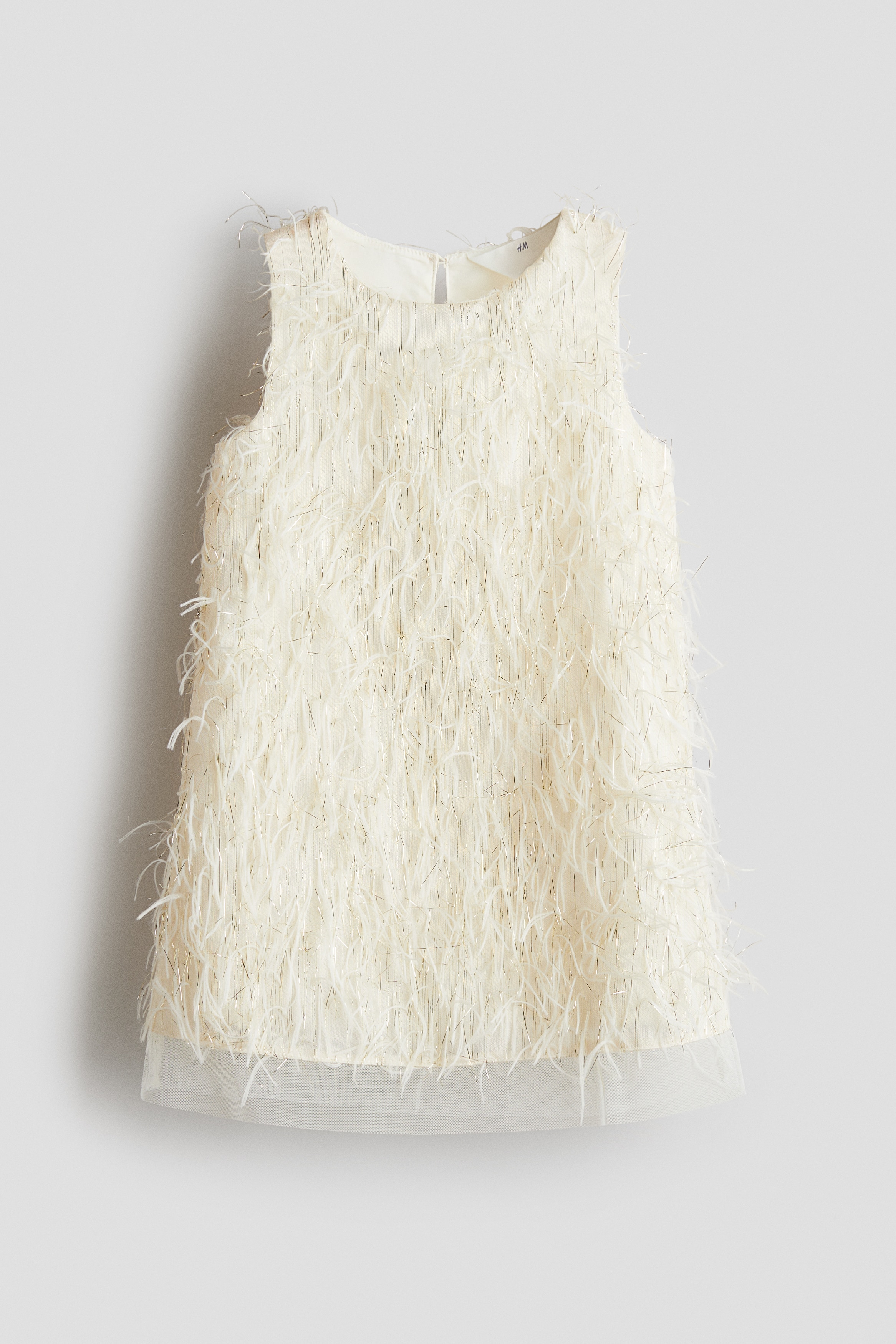 Kjole med glitrende frynser - Cream