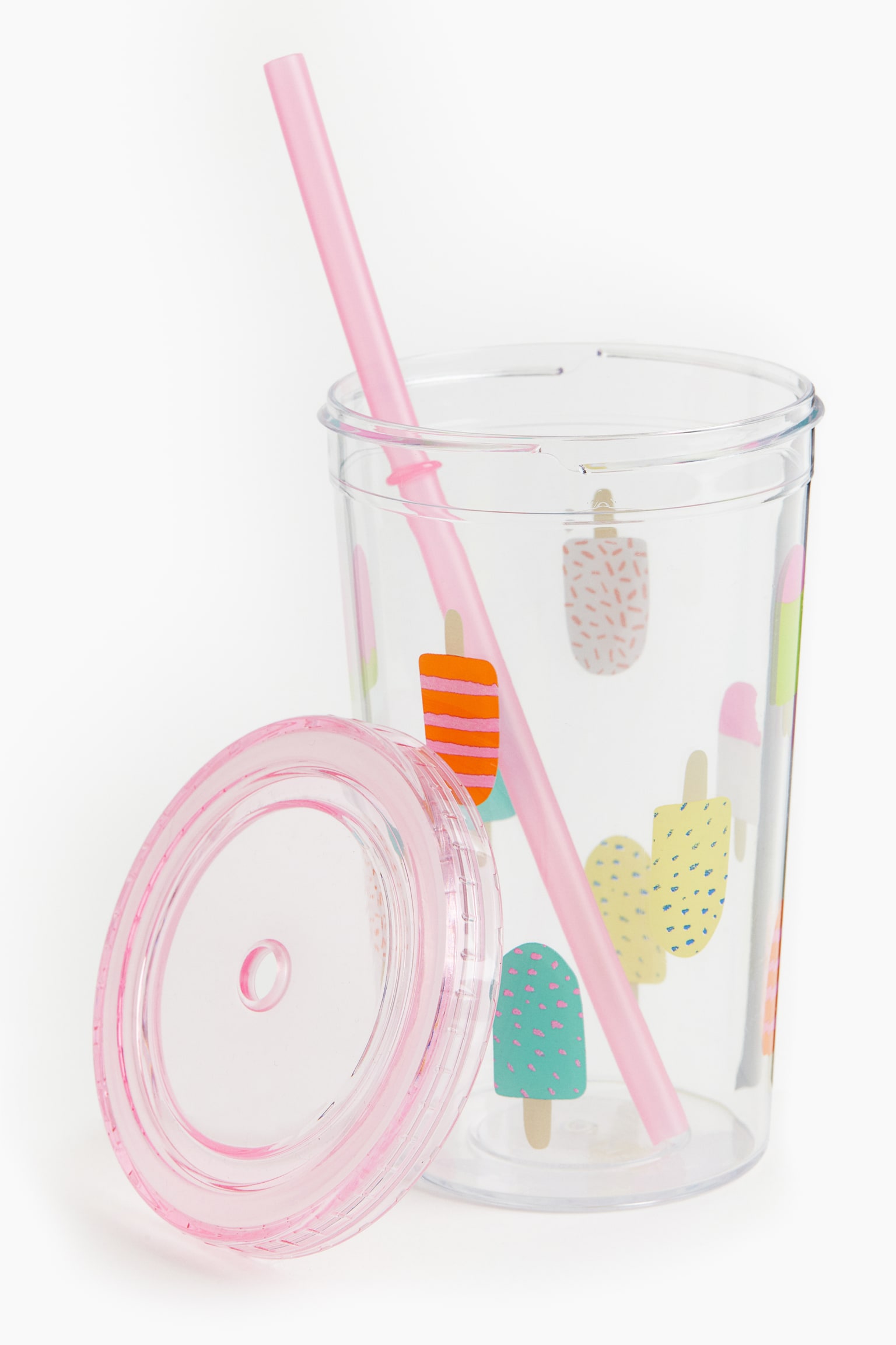 Patterned plastic mug with a straw - Pink/Ice Cream/Light green/Dinosaurs/Light turquoise/Vechicles - 2