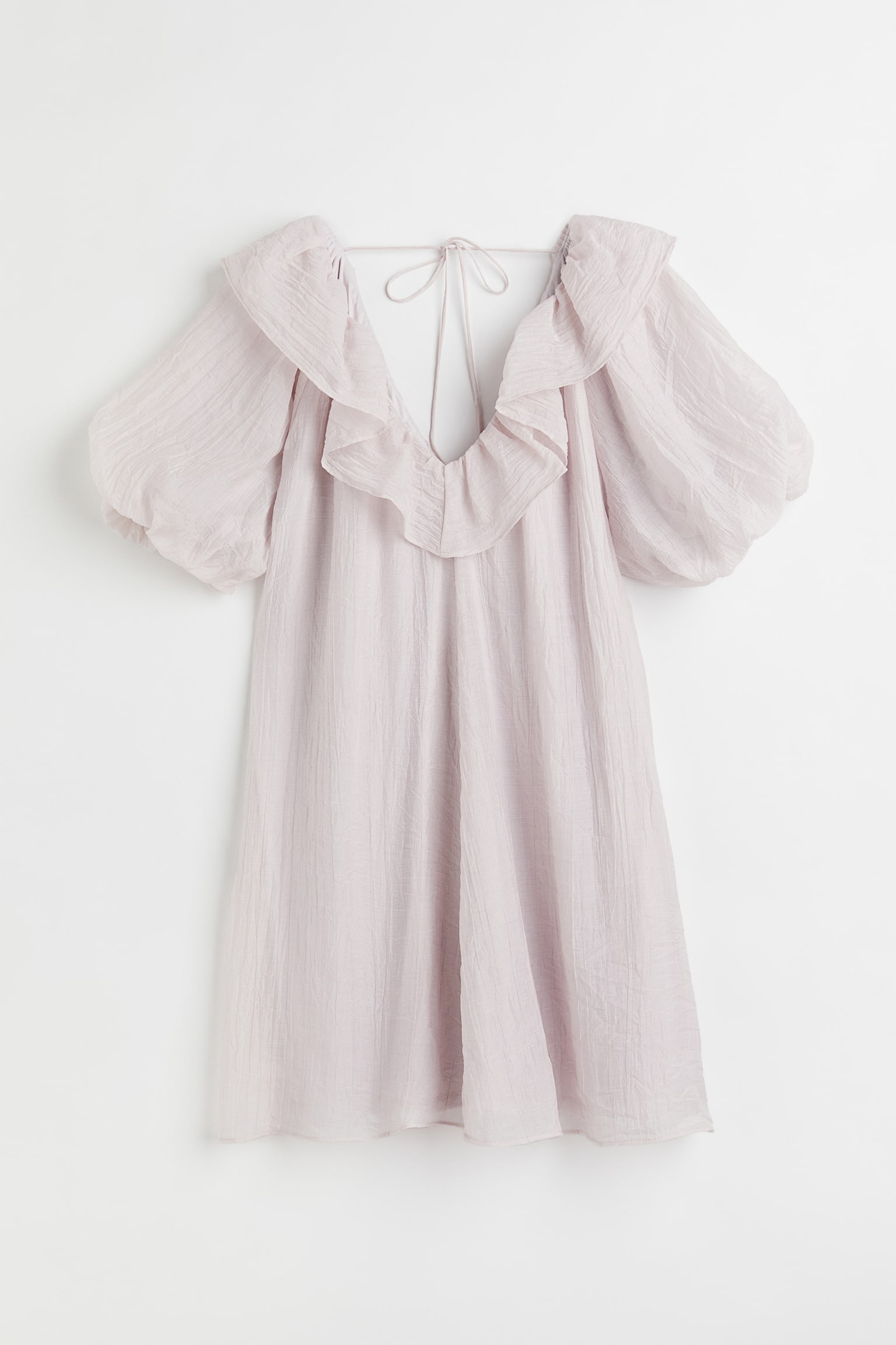 V-neck Balloon Sleeve Dress - Light purple - 1