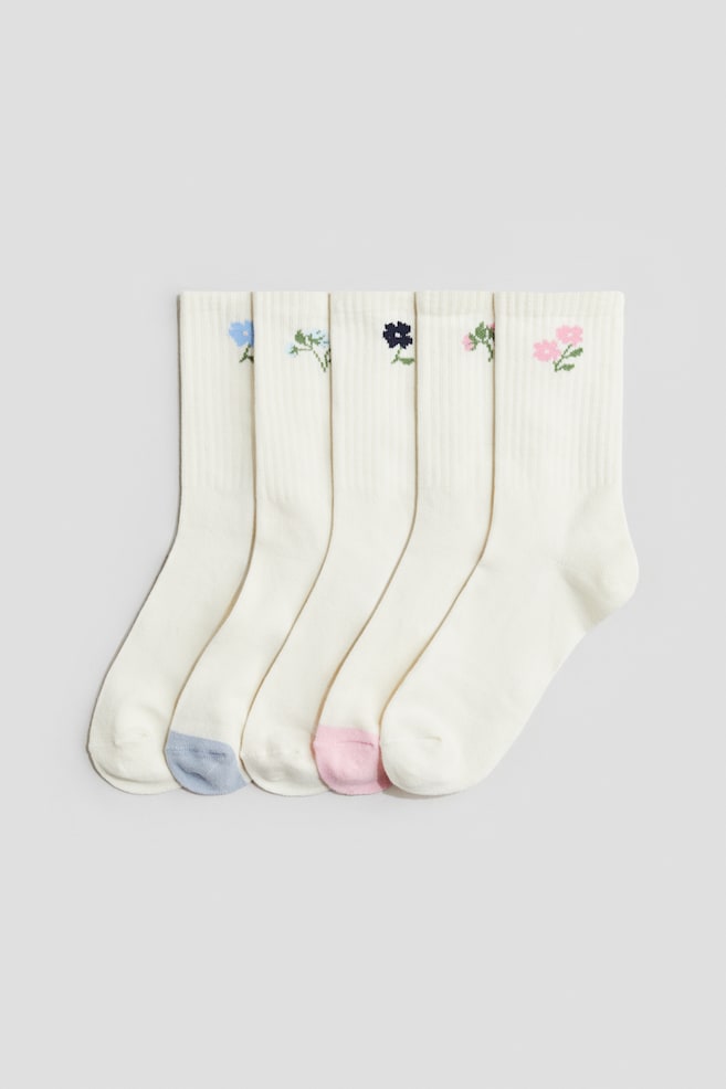 5-pack socks - White/Flowers/Dusty pink/Light pink/White/Dusty pink/Hearts/Pink/Purple/Pale blue/Purple/White/Light purple/Striped/Light pink/Light blue/Cream/Navy blue/Bows/Pink/Beige marl - 1