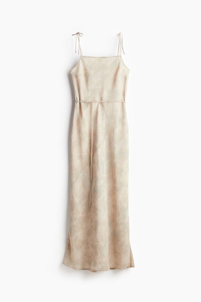Vestido lencero de gasa con tirantes de lazo - Beige claro/Estampado - 1