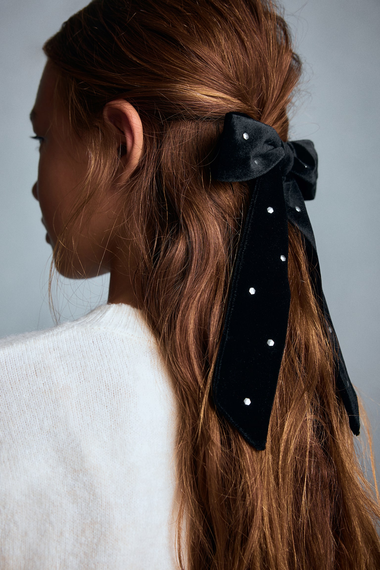 Velvet bow hair clip - Black - 1