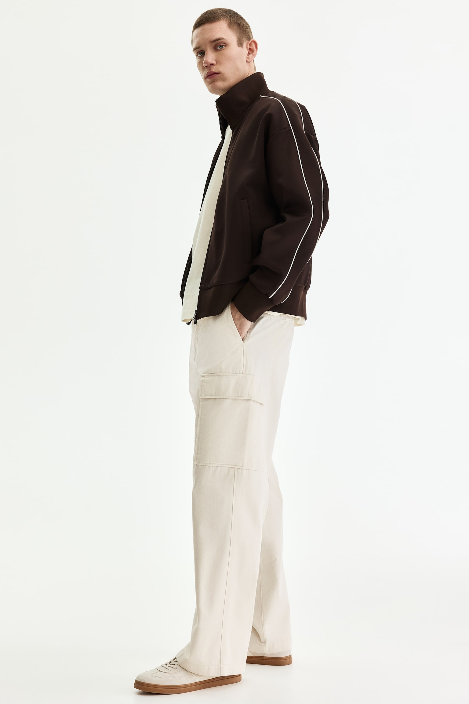 Бавовняні штани карго Relaxed Fit - Кремовий/Чорний - 8