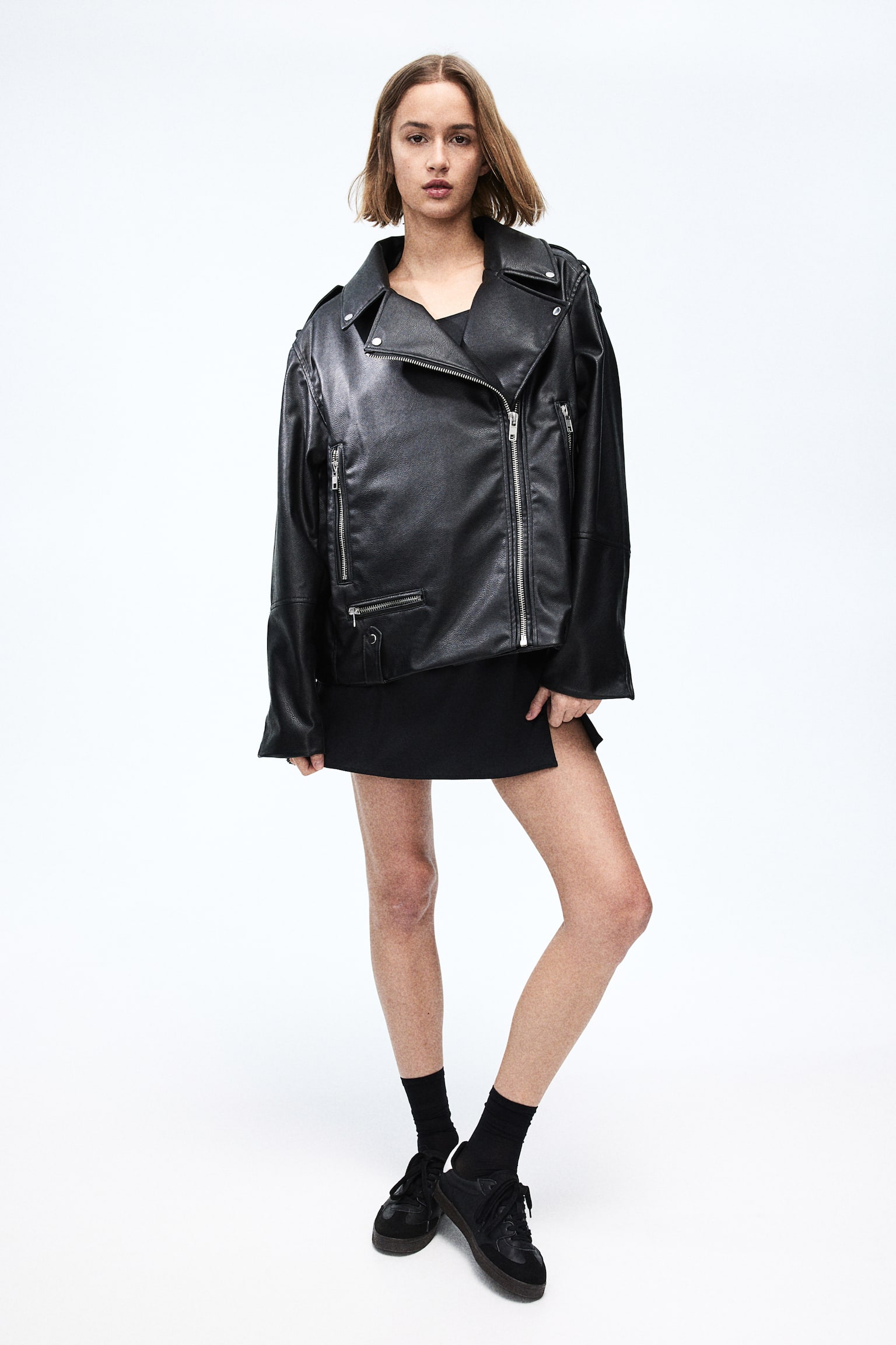 Coated Biker Jacket - Black - 3