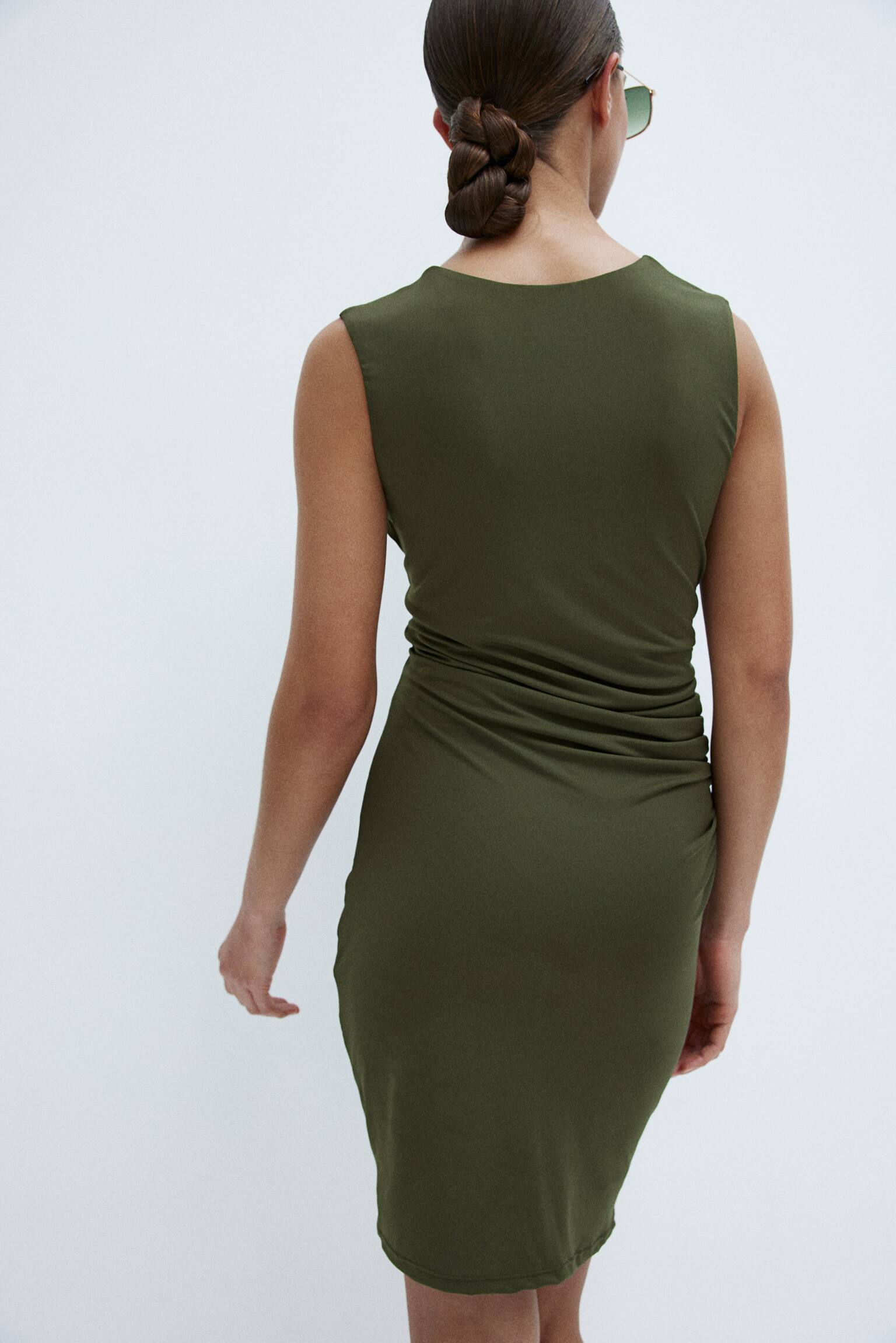 Draped Microfibre Dress - Dark green/Black/Dark orange - 3