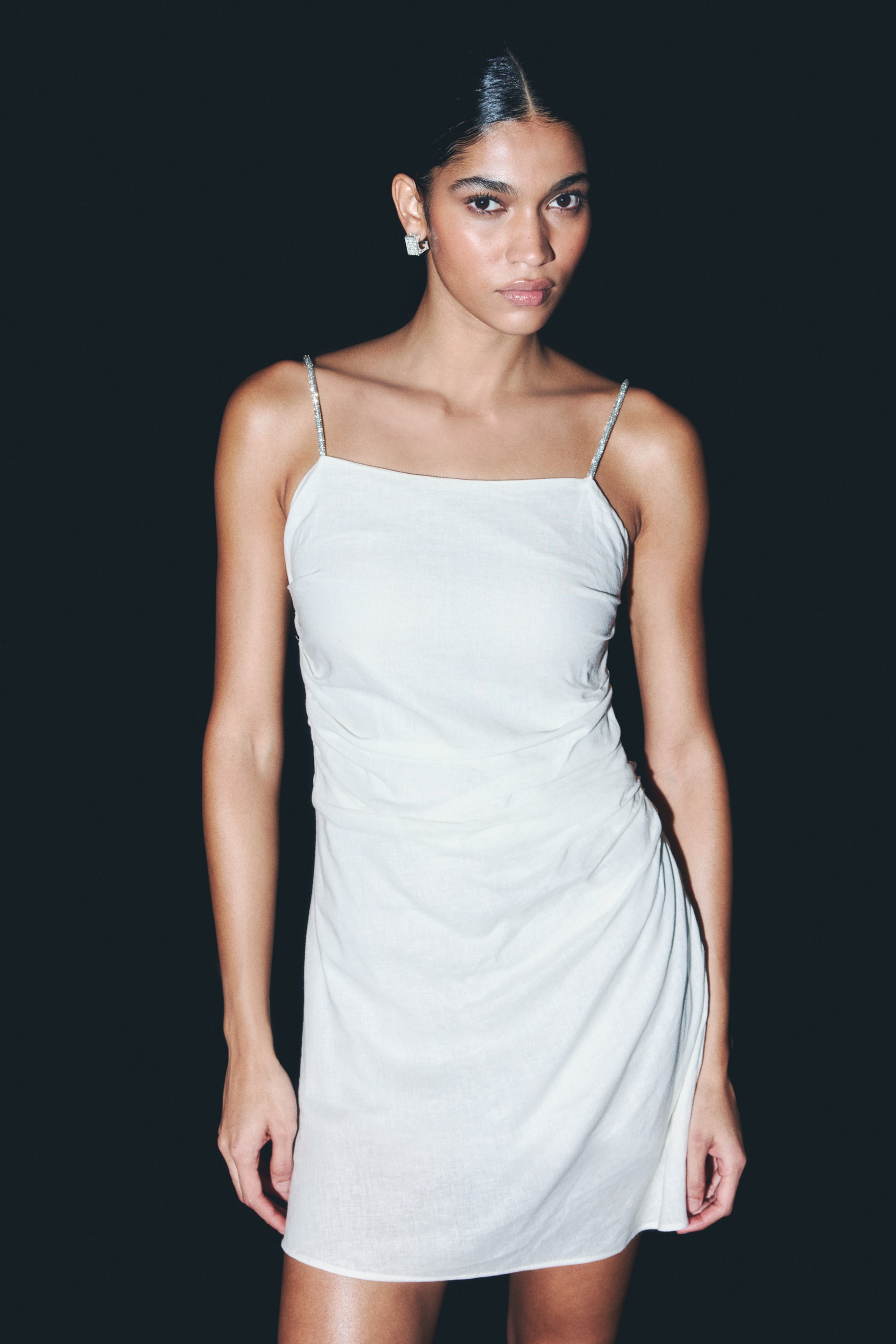 View larger image: Linen-blend rhinestone-strap dress - Cream - Ladies | H&M AU 2