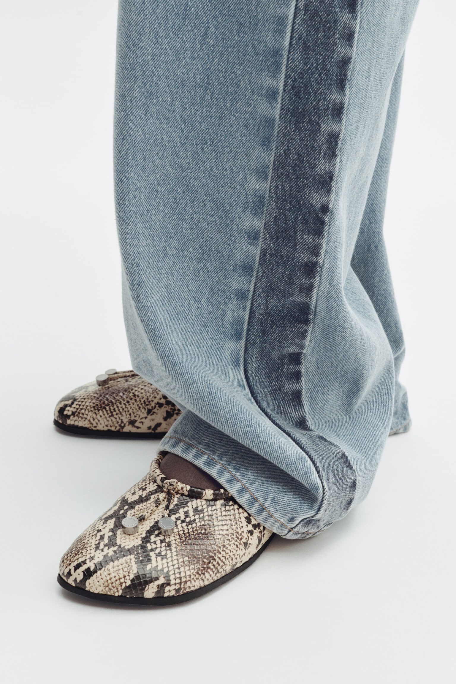 Snakeskin-Print Flats-Beige - 2