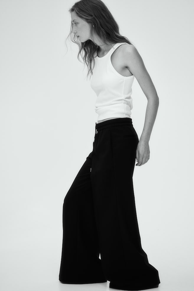 Pantalon large avec taille élastique - Noir/Noir/blanc/Gris chiné/Beige clair - 3