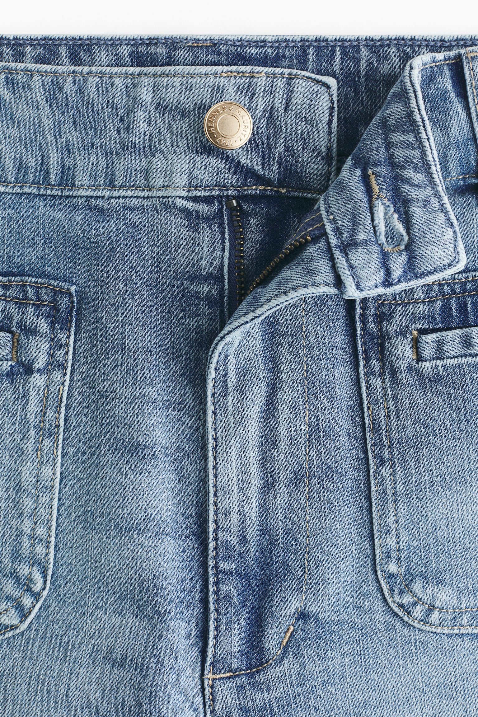 Shorts i denim med høj talje - Lys denimblå/Creme/Denimblå - 3