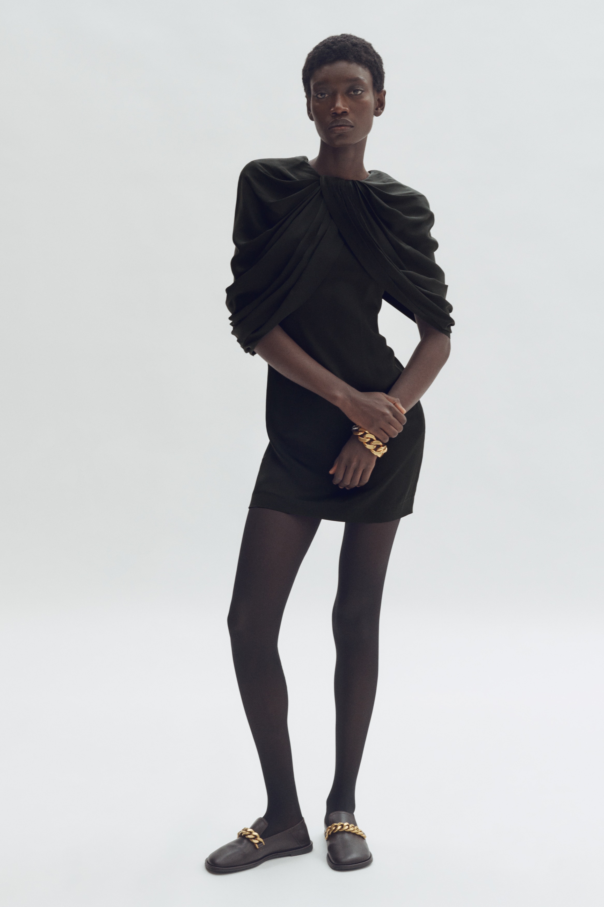 angela suiting mini dress - black Satin Drape Mini Dress – Dé Rococo main image 0