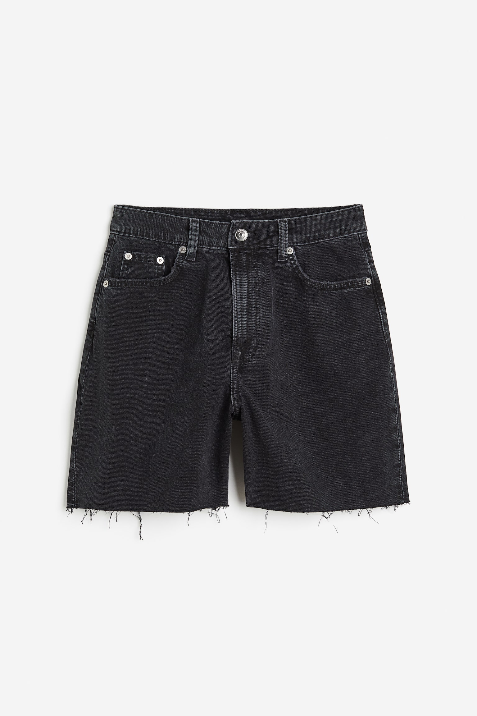 High Waist Bermuda Shorts - Black/Light denim blue