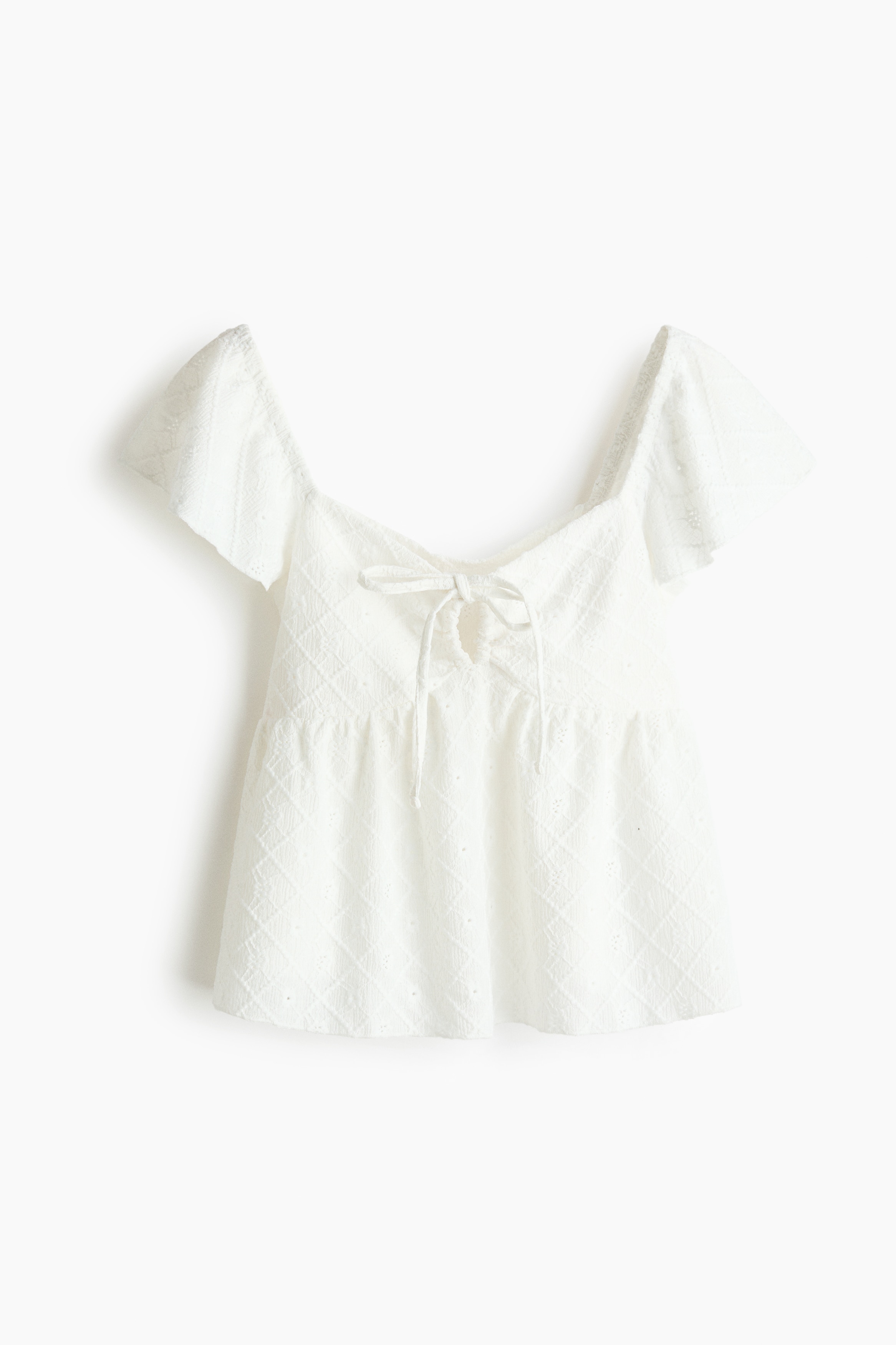 Blusa en punto pointelle - Blanco/Azul claro/Marrón oscuro