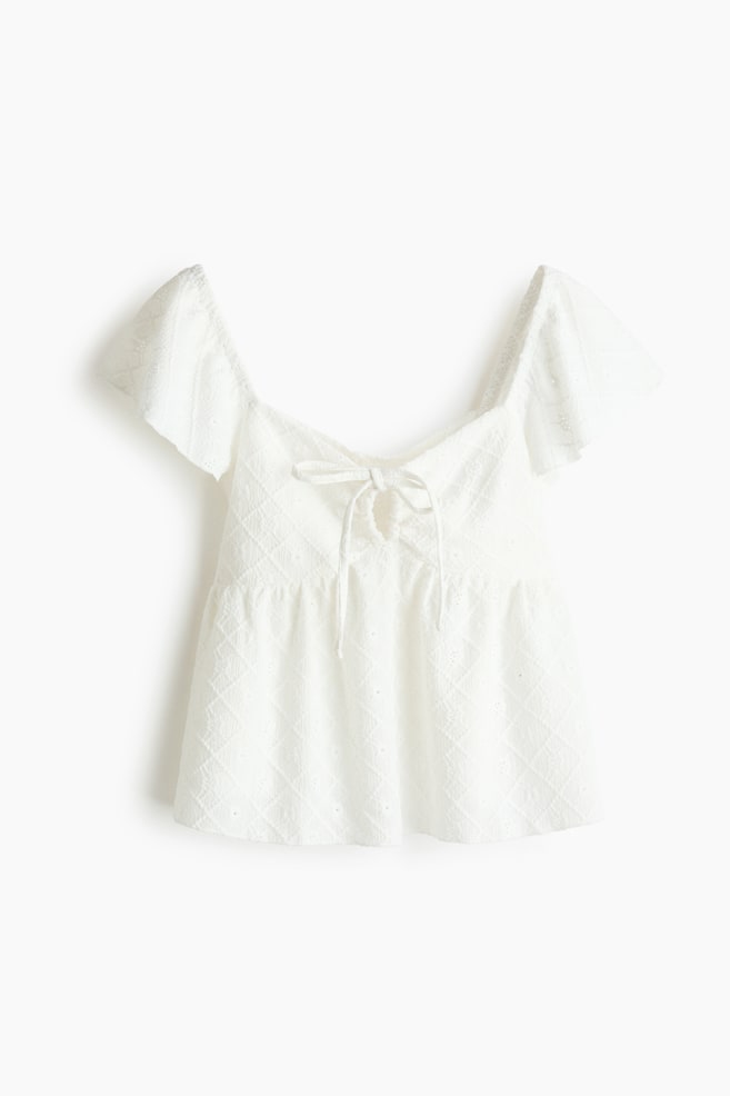 Pointelle jersey blouse - White/Light blue - 1