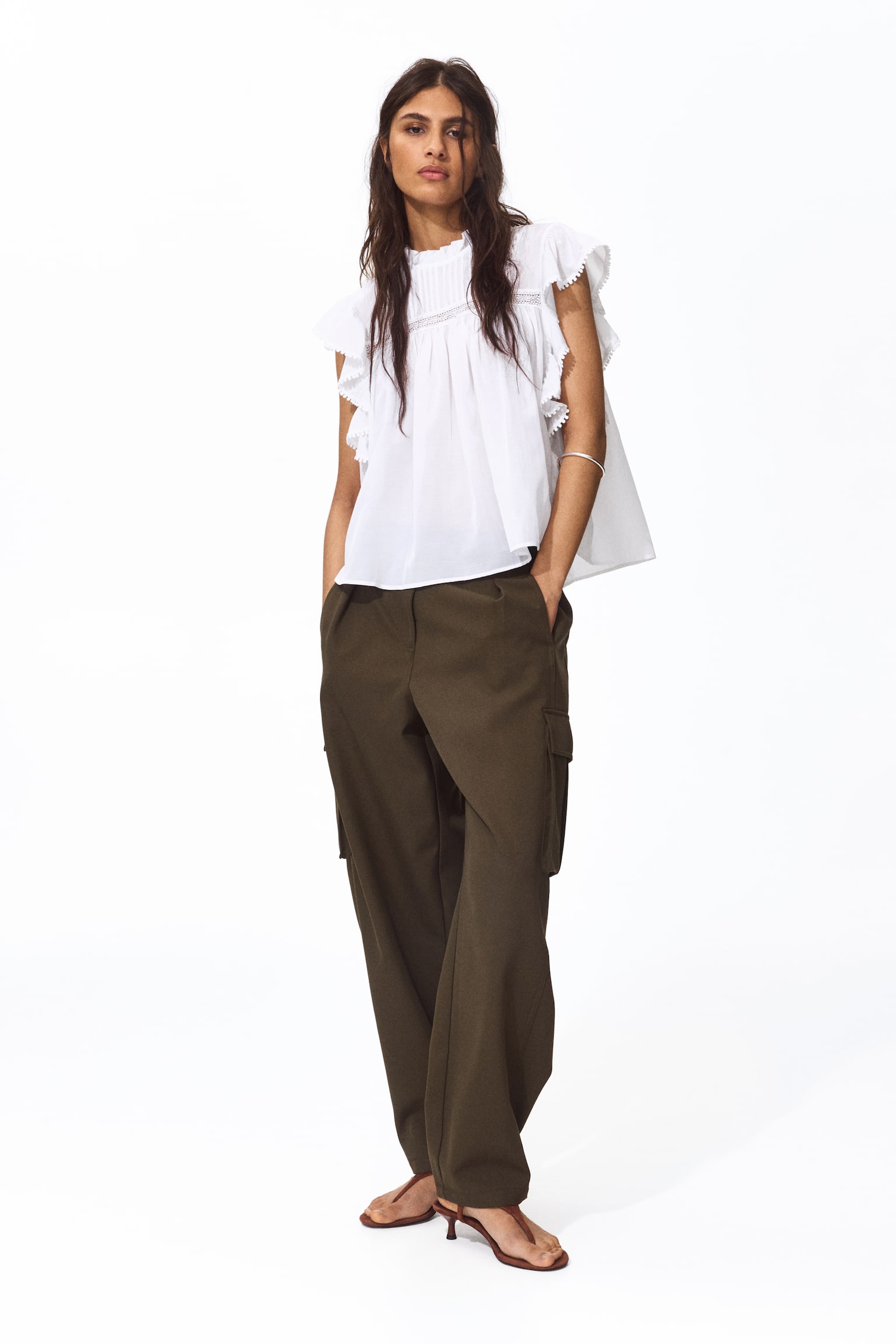 Женская блузка H&M Ruffle-Trimmed Blouse, цвет: Белый — фото 3