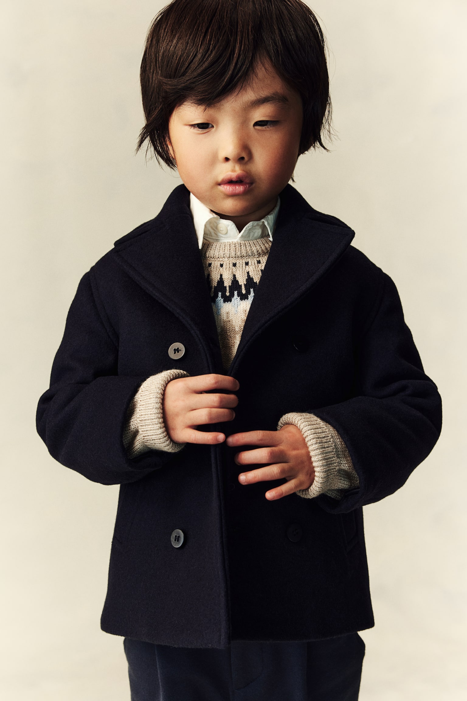 Cashmere-blend pea coat - Navy blue - 2