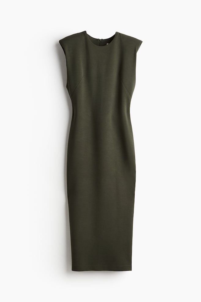 Midi-kjole med skulderpuder - Mørkegrøn/Sort - 2