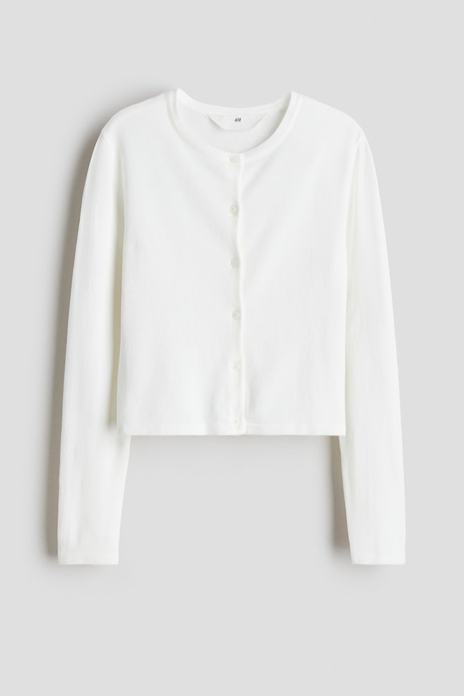 Fine-Knit Cardigan - White/Light gray melange/Black - 1