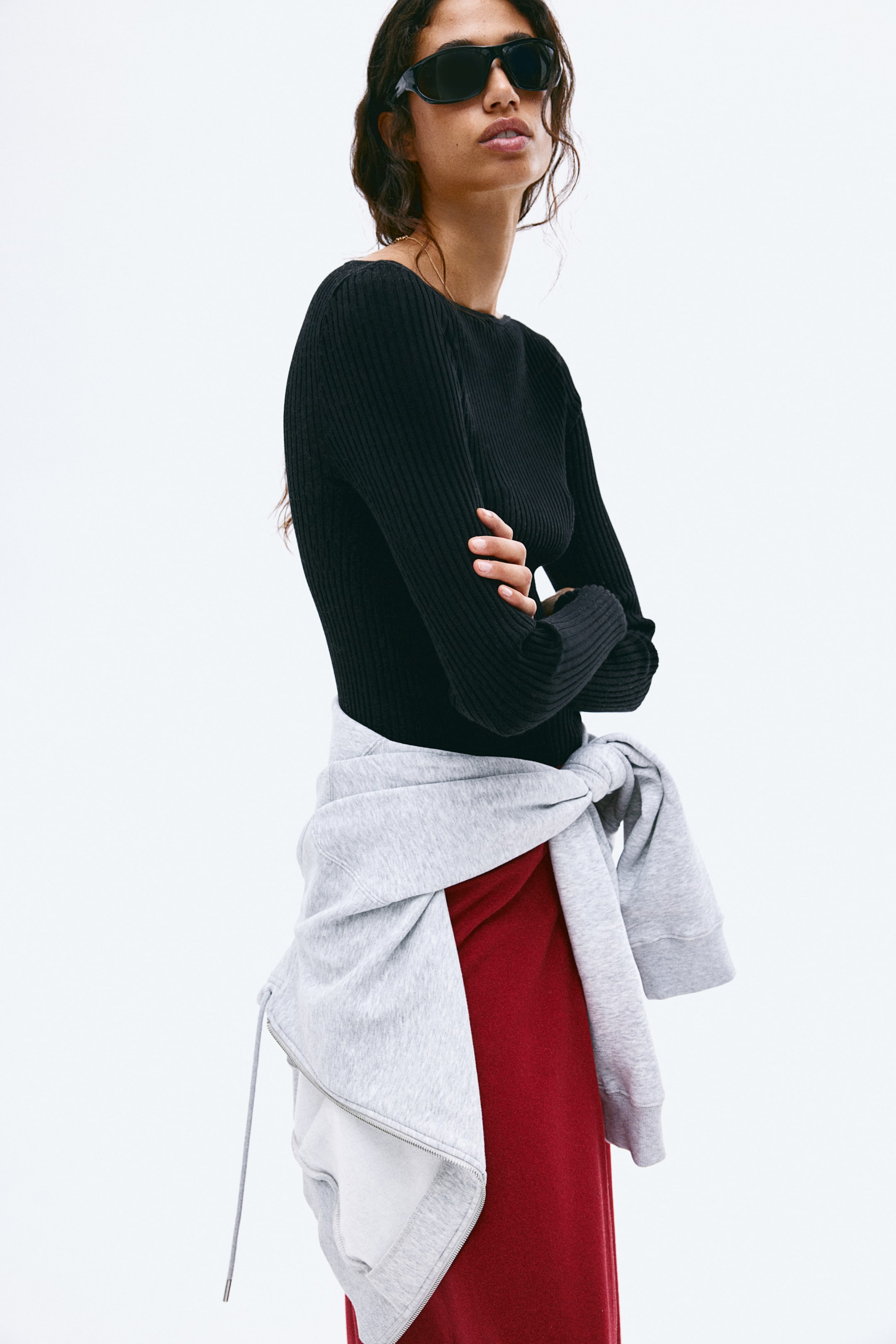 Rib-knit Boat-neck Top