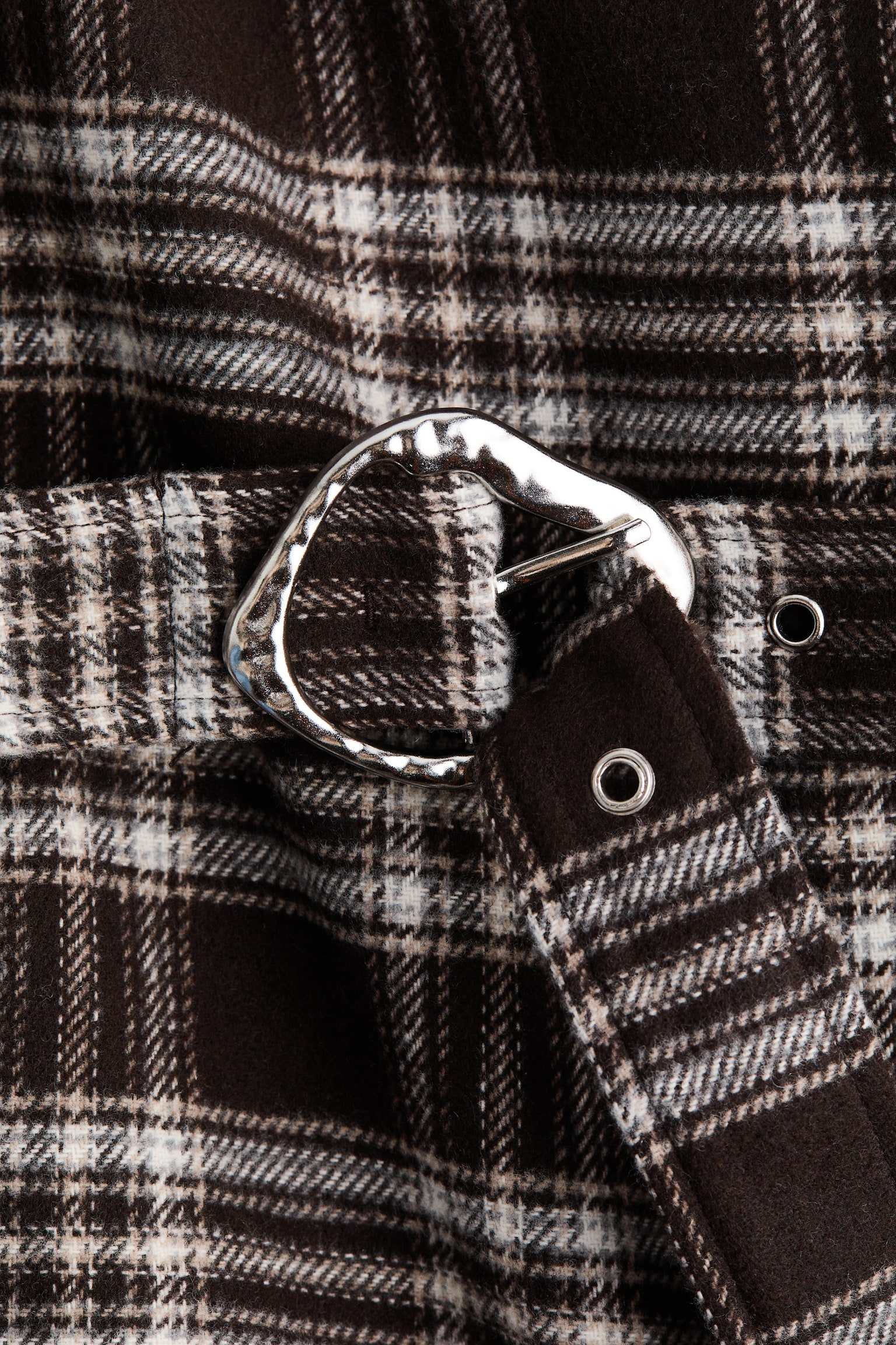 Maxikabát s opaskom - Tmavohnedá/károvaná/Tmavohnedá - 7