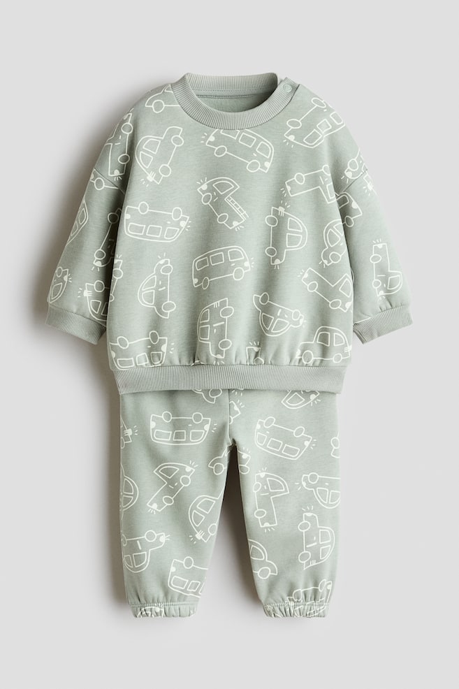 Conjunto de 2 peças em tecido moletão estampado - Verde claro/Veículos/Branco/Dinossauros/Creme/Veículos/Azul marinho/New York - 1