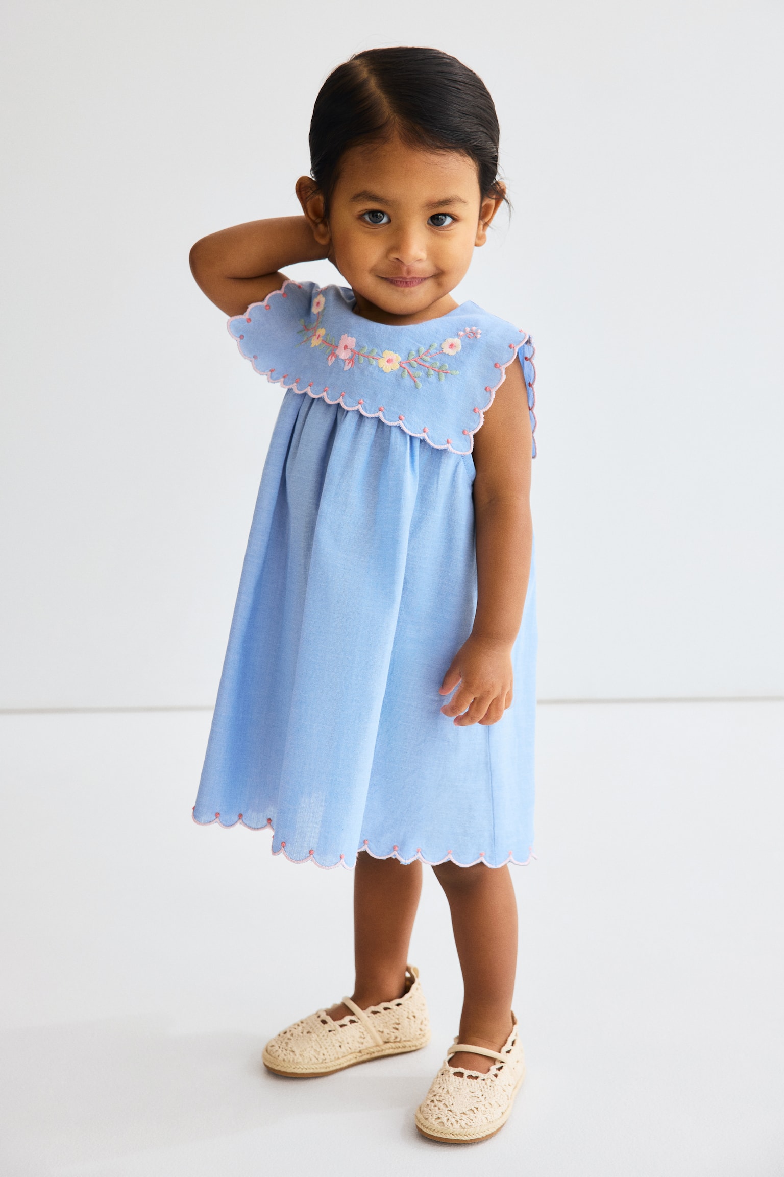 Embroidered cotton dress - Denim blue/Flowers - 3