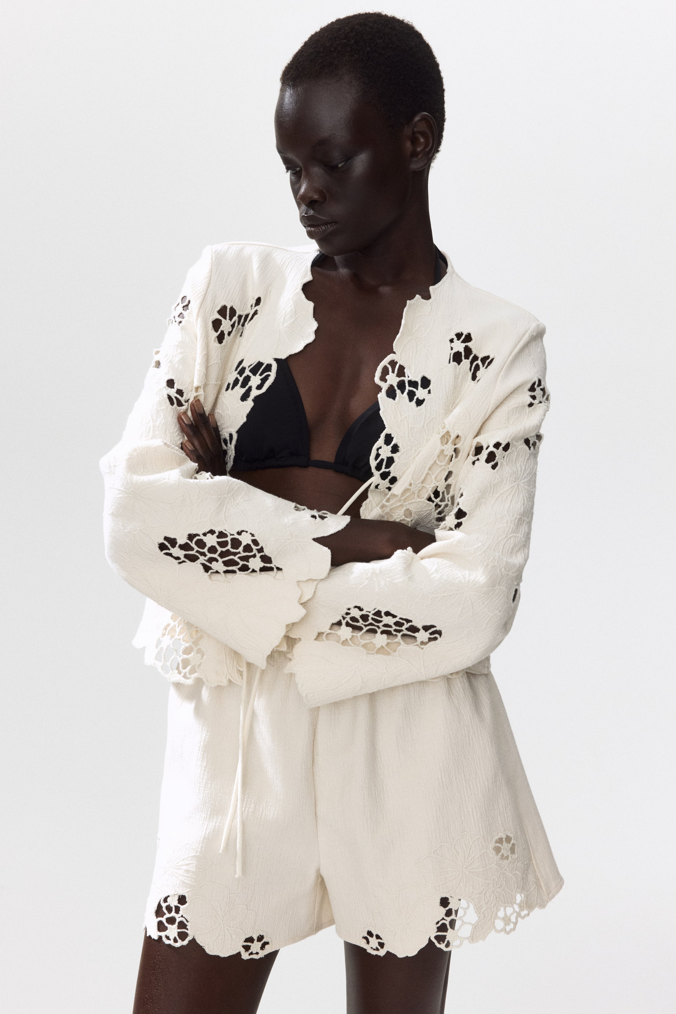 Cotton Shorts with Eyelet Embroidery