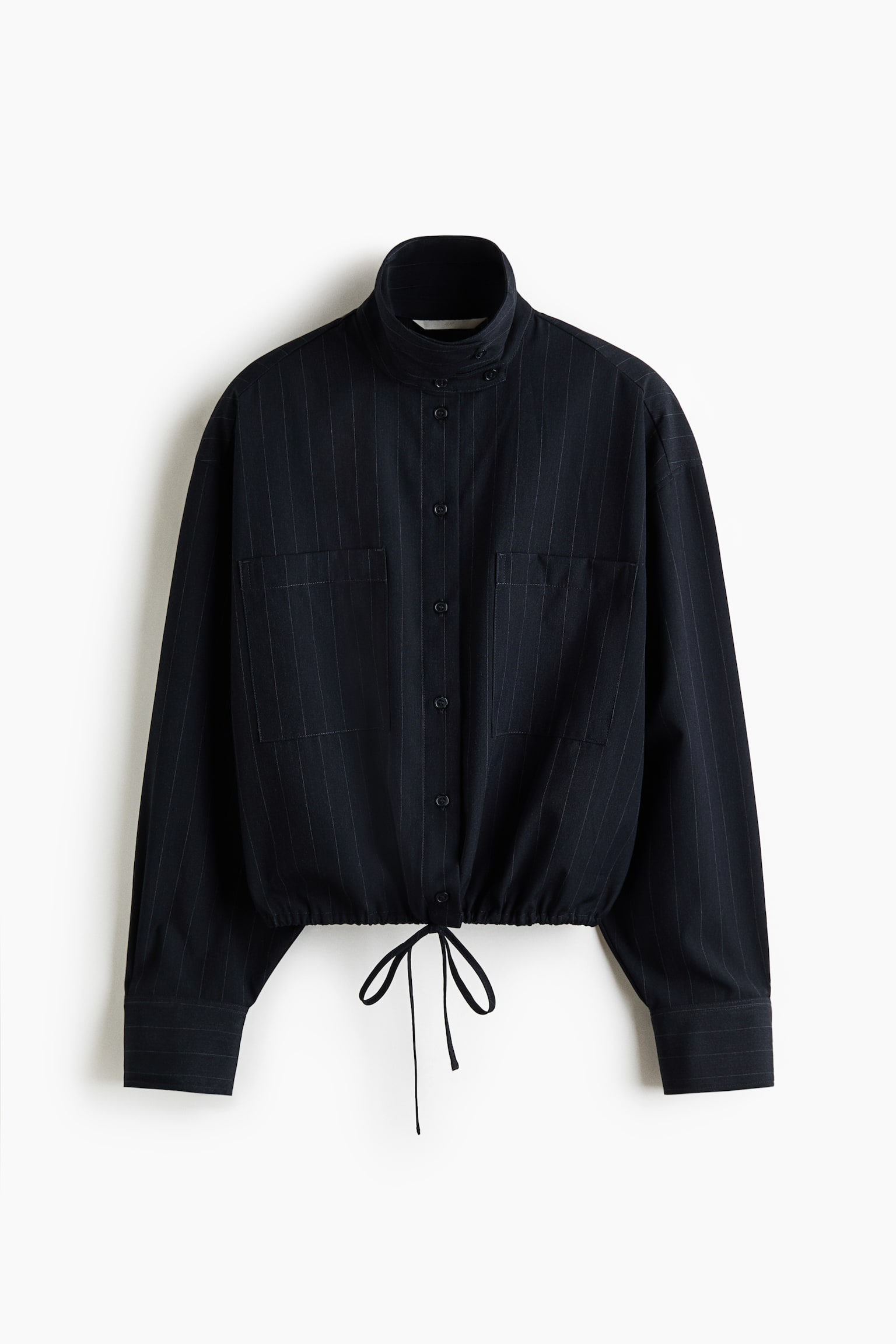 Женская рубашка H&M Stand-Up Collar Drawstring, цвет: Тёмно-синий — фото 1