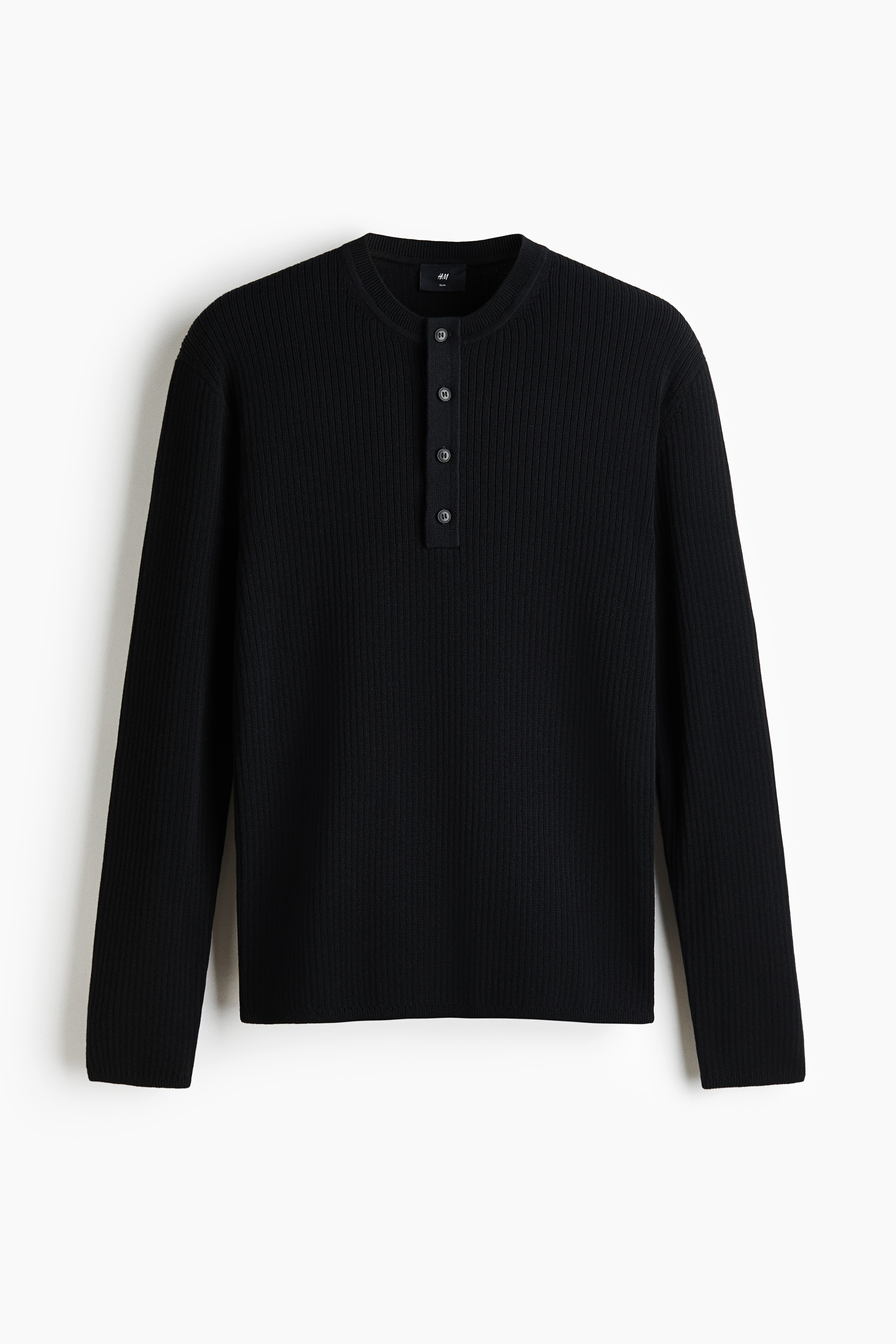T-shirt côtelé près du corps à encolure boutonnée - Noir/Brun foncé