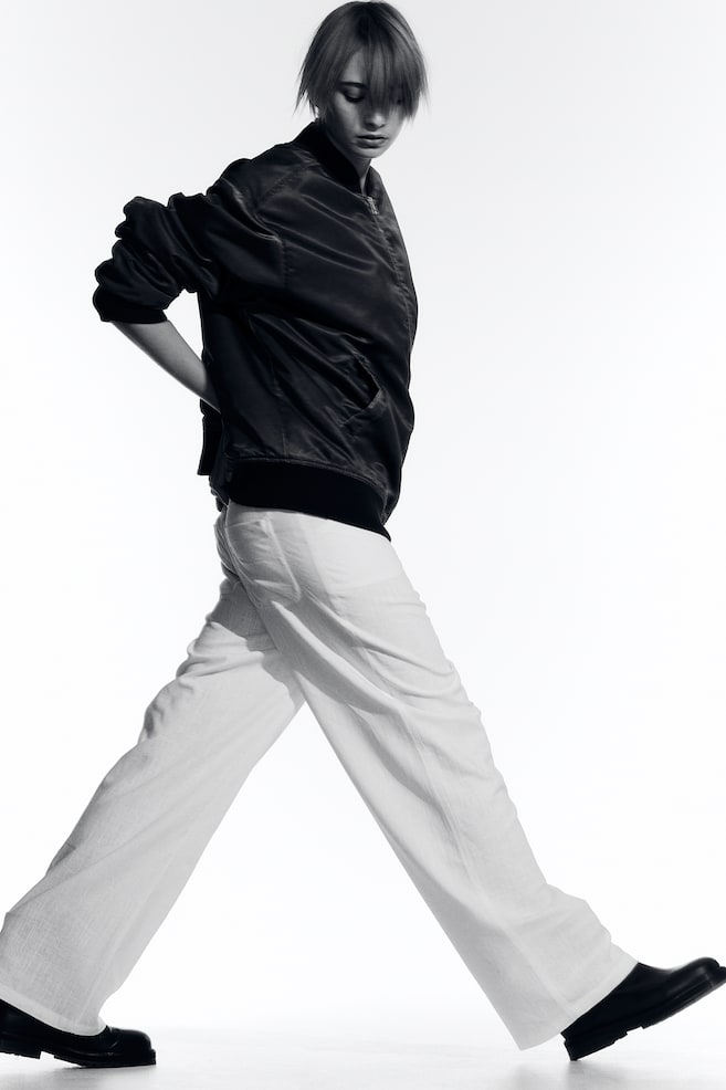 Linen-blend straight trousers - White/Black/Beige - 4