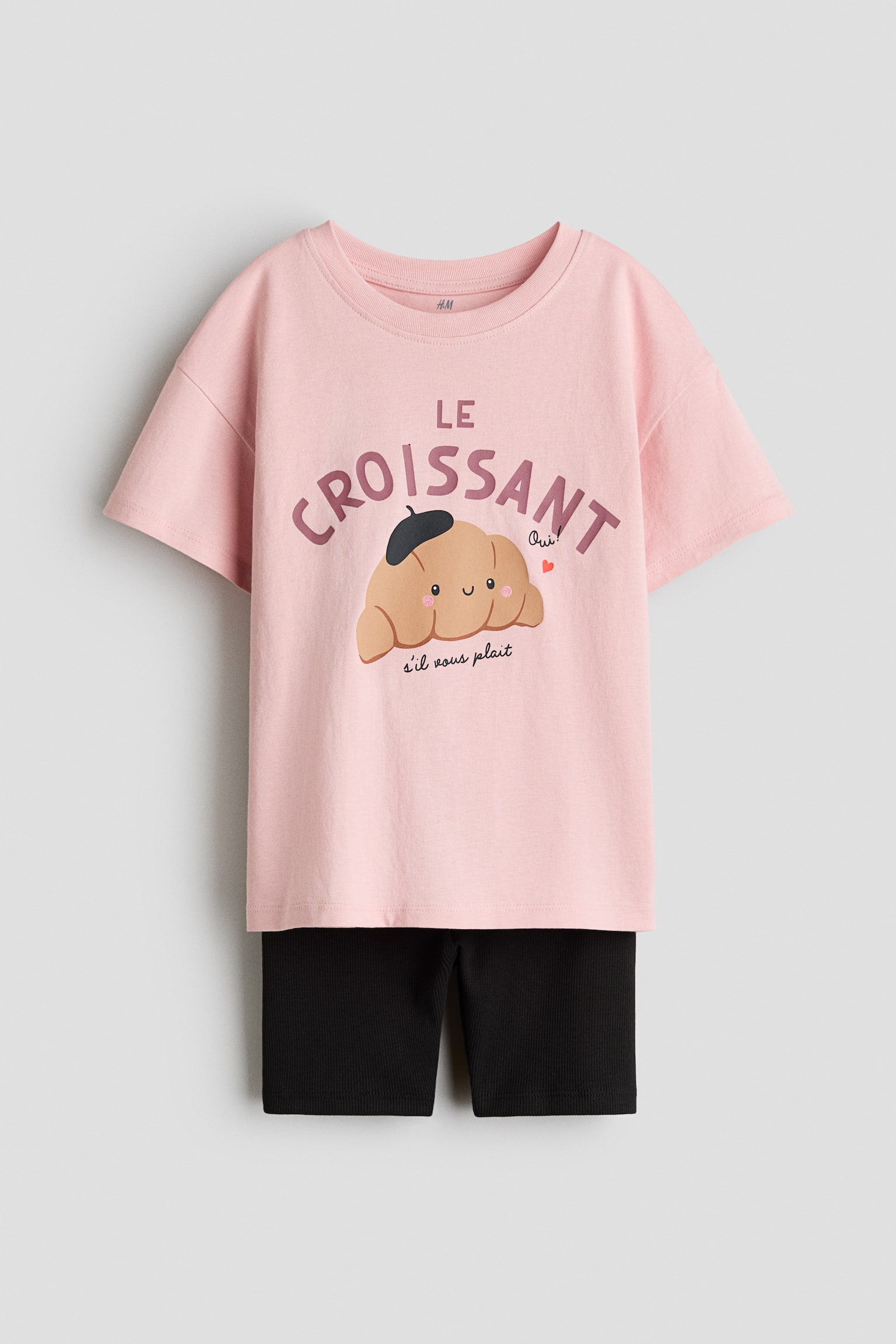Zweiteiler aus Baumwolljersey - Hellrosa/Croissant/Helltürkis/Kirschen/Hellblau/Schleifen/Hellbeige/Herz