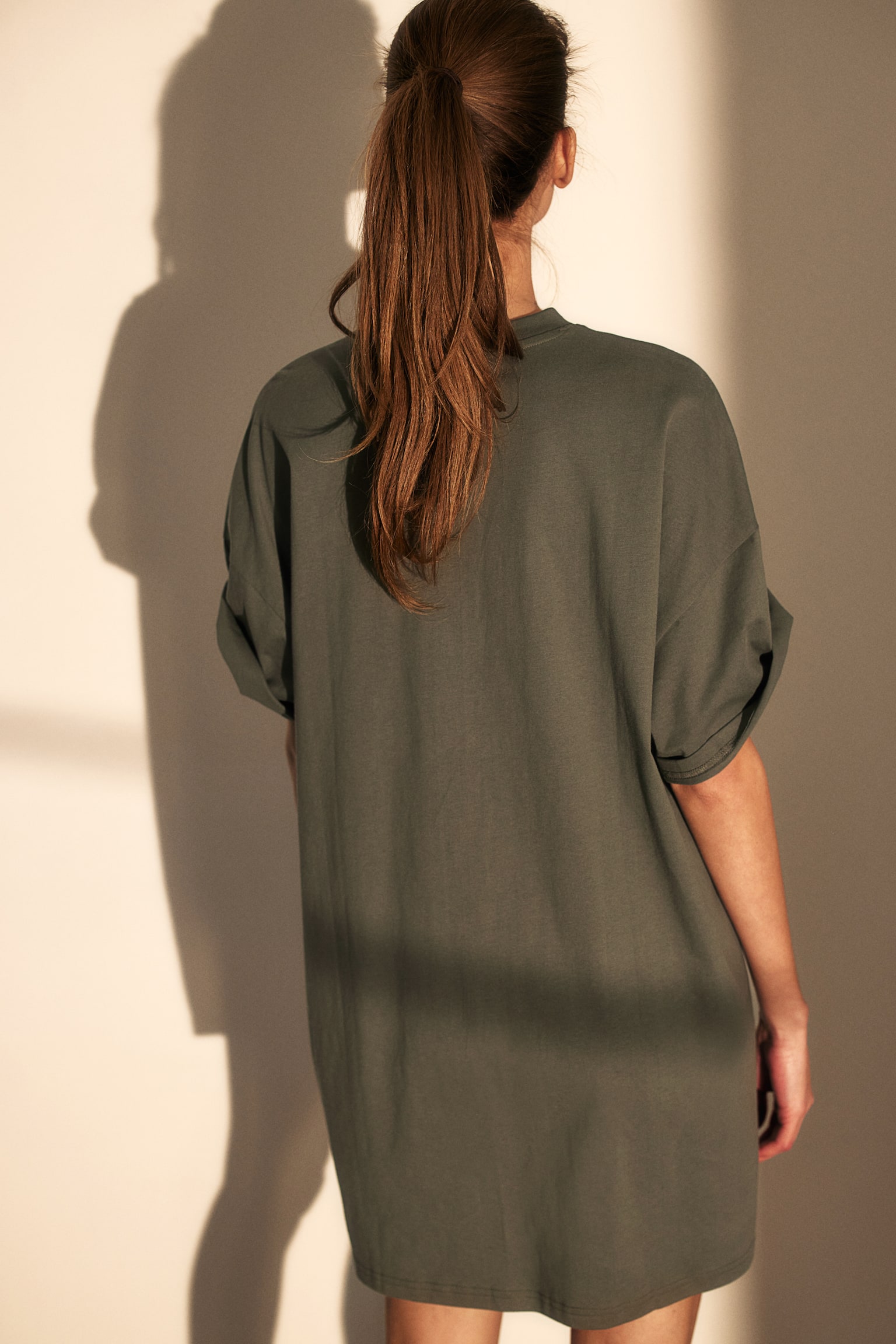 Oversized T-shirt dress - Khaki green/Light grey marl/Black/White/Light beige/Light yellow/Light beige/Light grey/Navy blue/Dark grey - 3